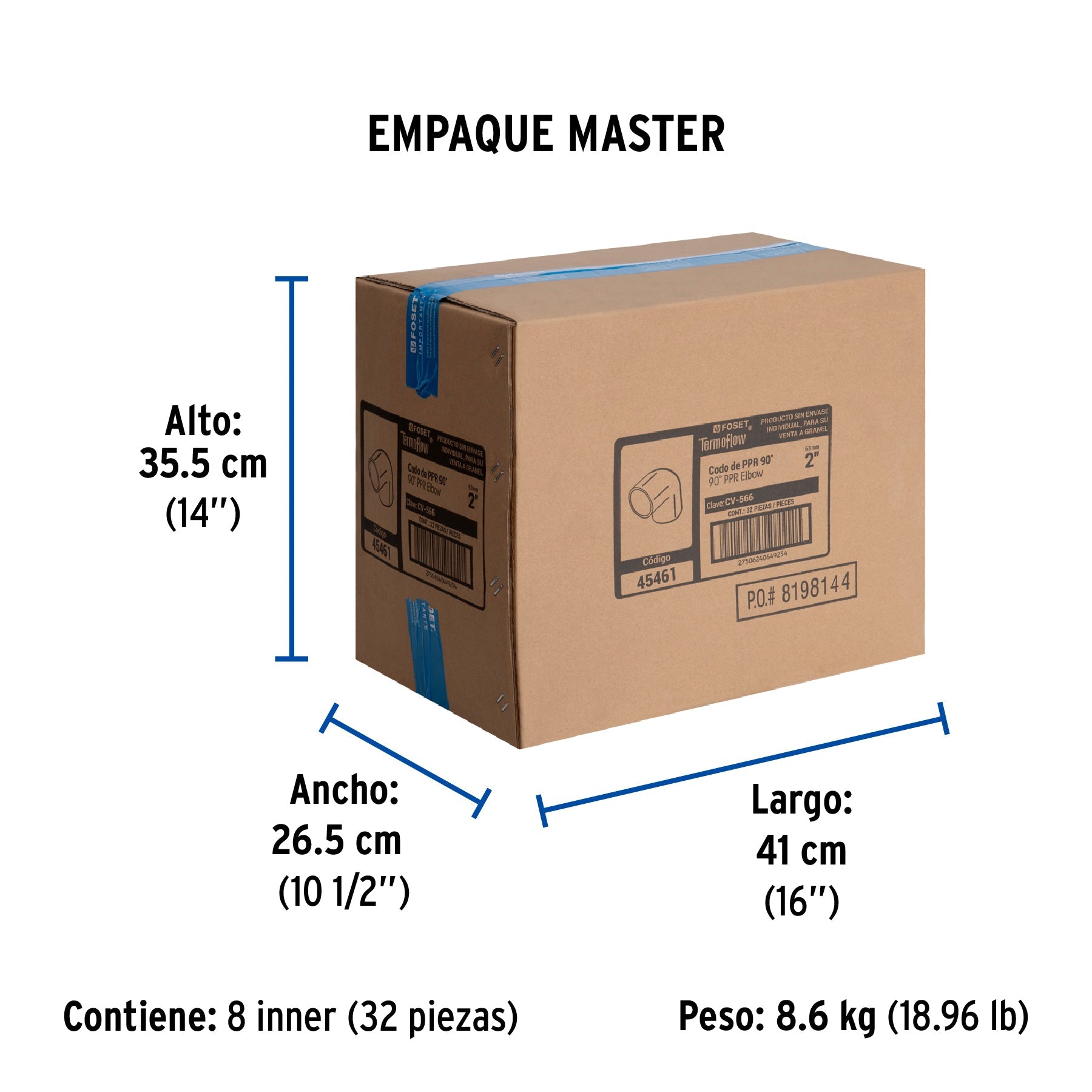 Codo 90° PPR, 2", FOSET - Empaque