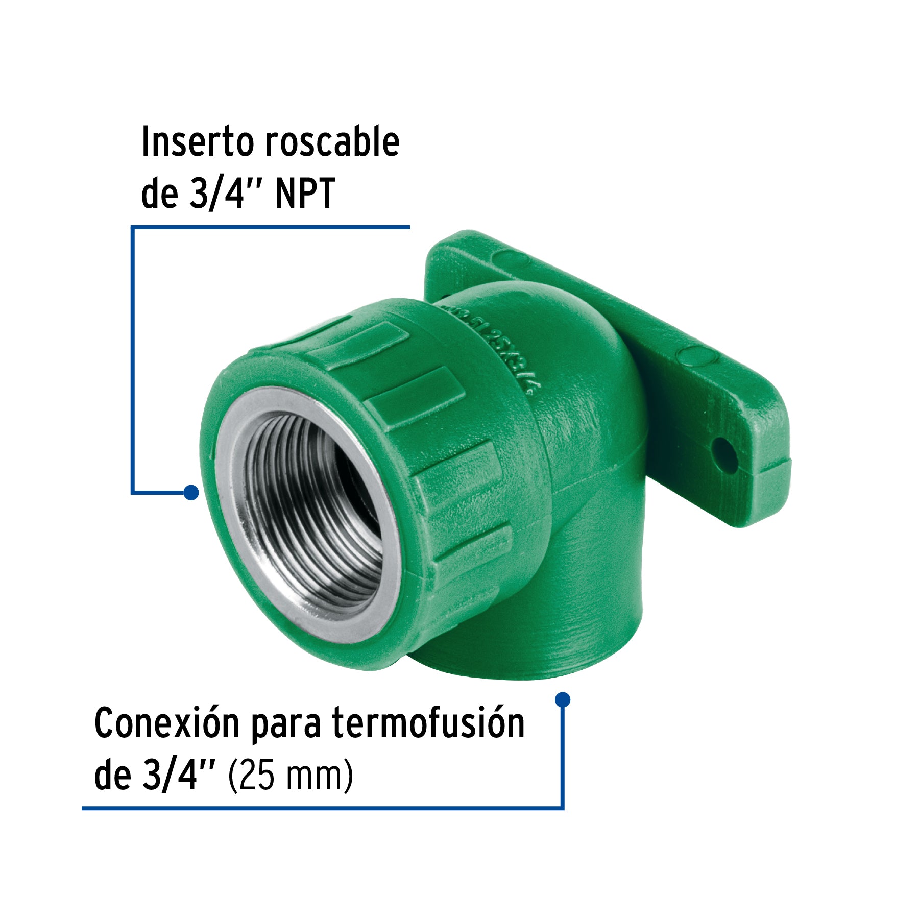 Codo oreja 90° PPR, 3/4", hembra con inserto metálico, FOSET