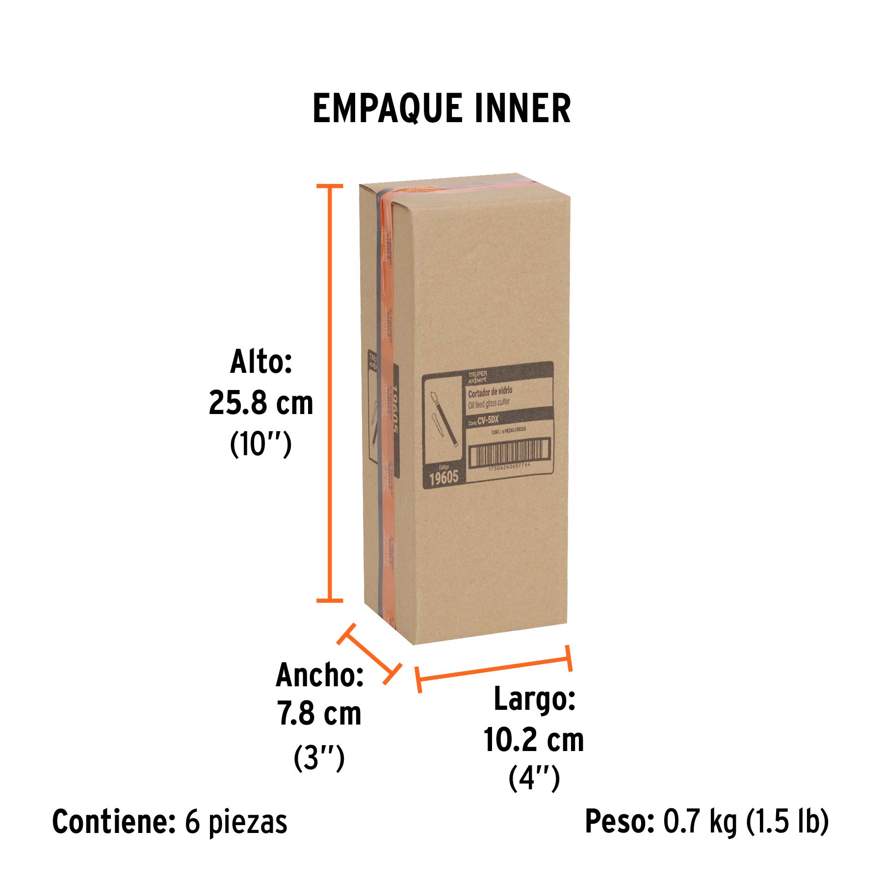 Cortador de vidrio 6" con depósito de aceite, TRUPER EXPERT - Empaque