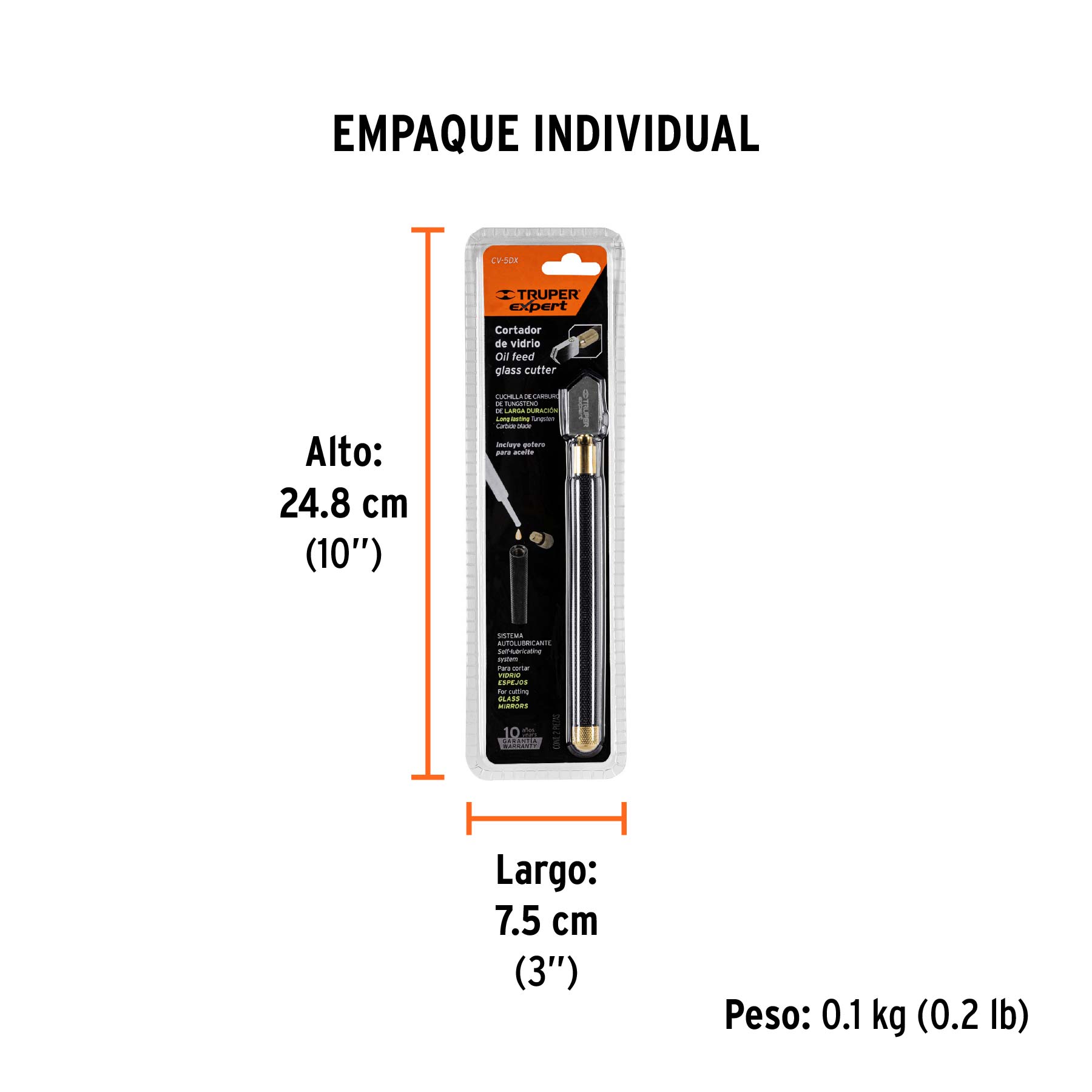 Cortador de vidrio 6" con depósito de aceite, TRUPER EXPERT - Empaque
