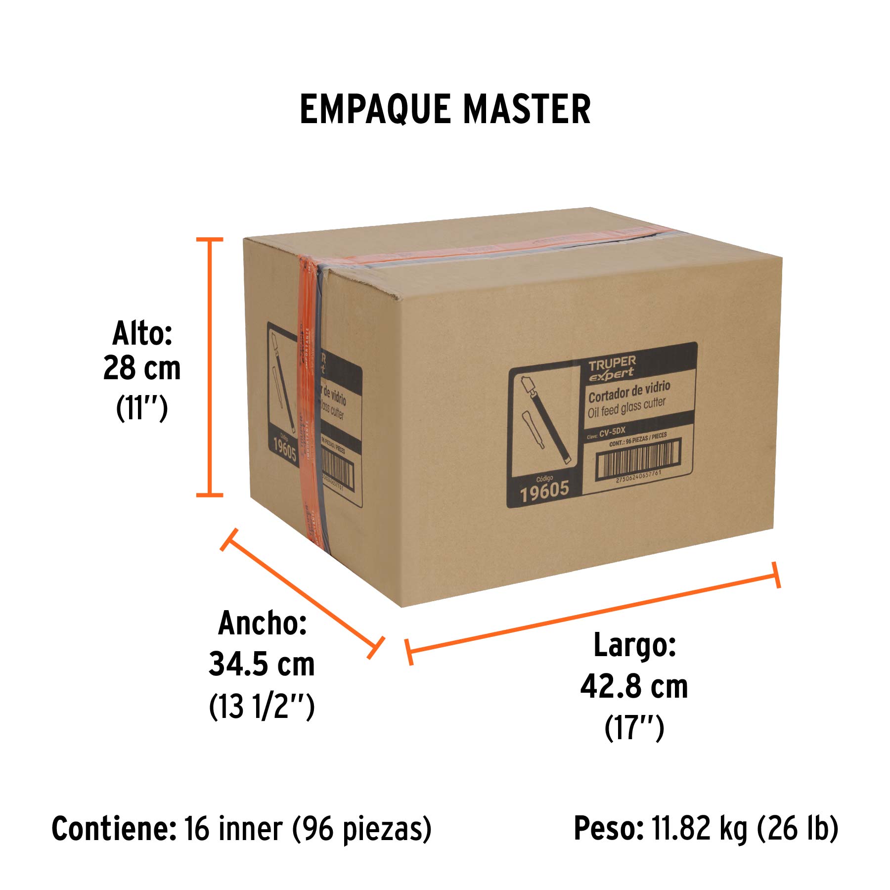 Cortador de vidrio 6" con depósito de aceite, TRUPER EXPERT - Empaque