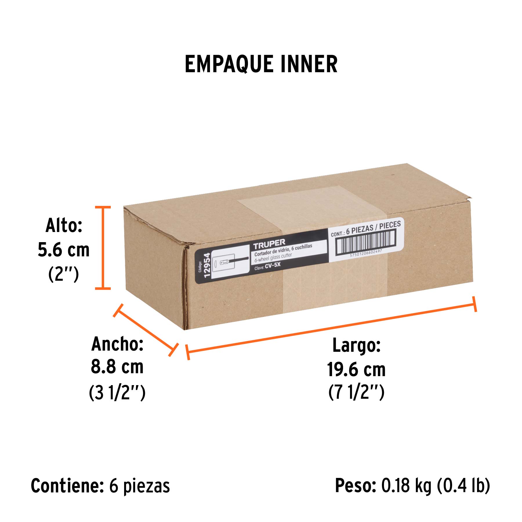 Cortador de vidrio 5" con 6 cuchillas, TRUPER - Empaque