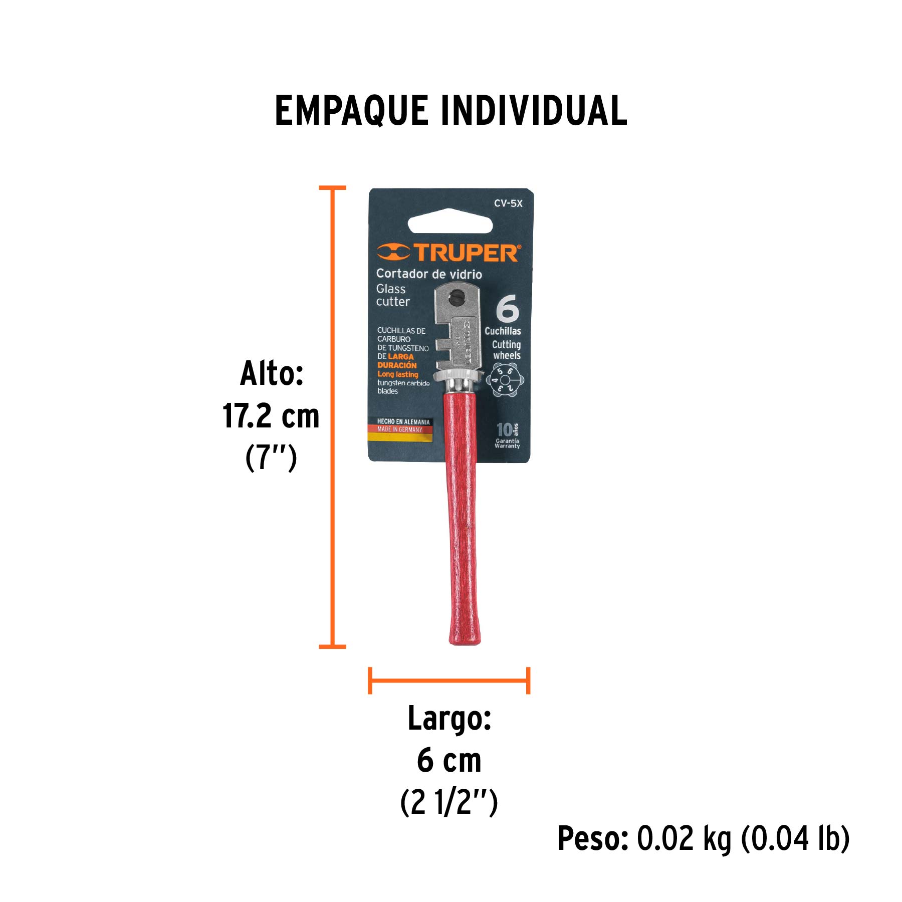 Cortador de vidrio 5" con 6 cuchillas, TRUPER - Empaque