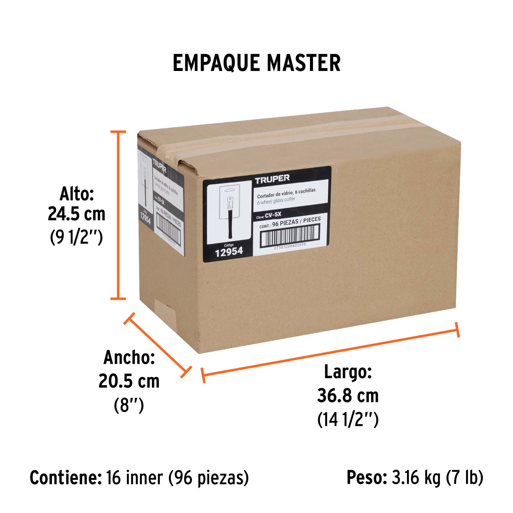 Cortador de vidrio 5" con 6 cuchillas, TRUPER - Empaque