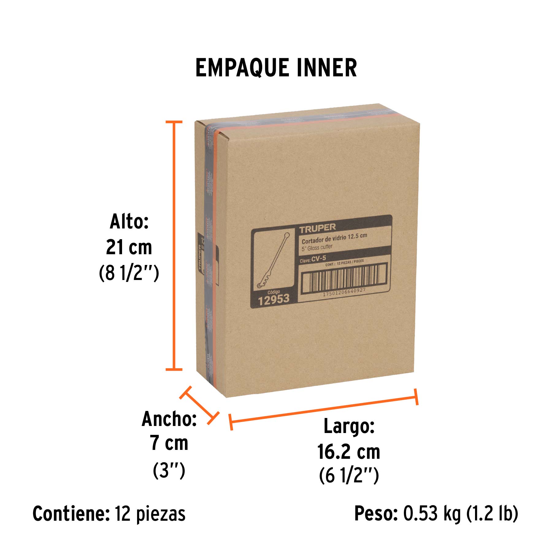 Cortador de vidrio 5", TRUPER - Empaque