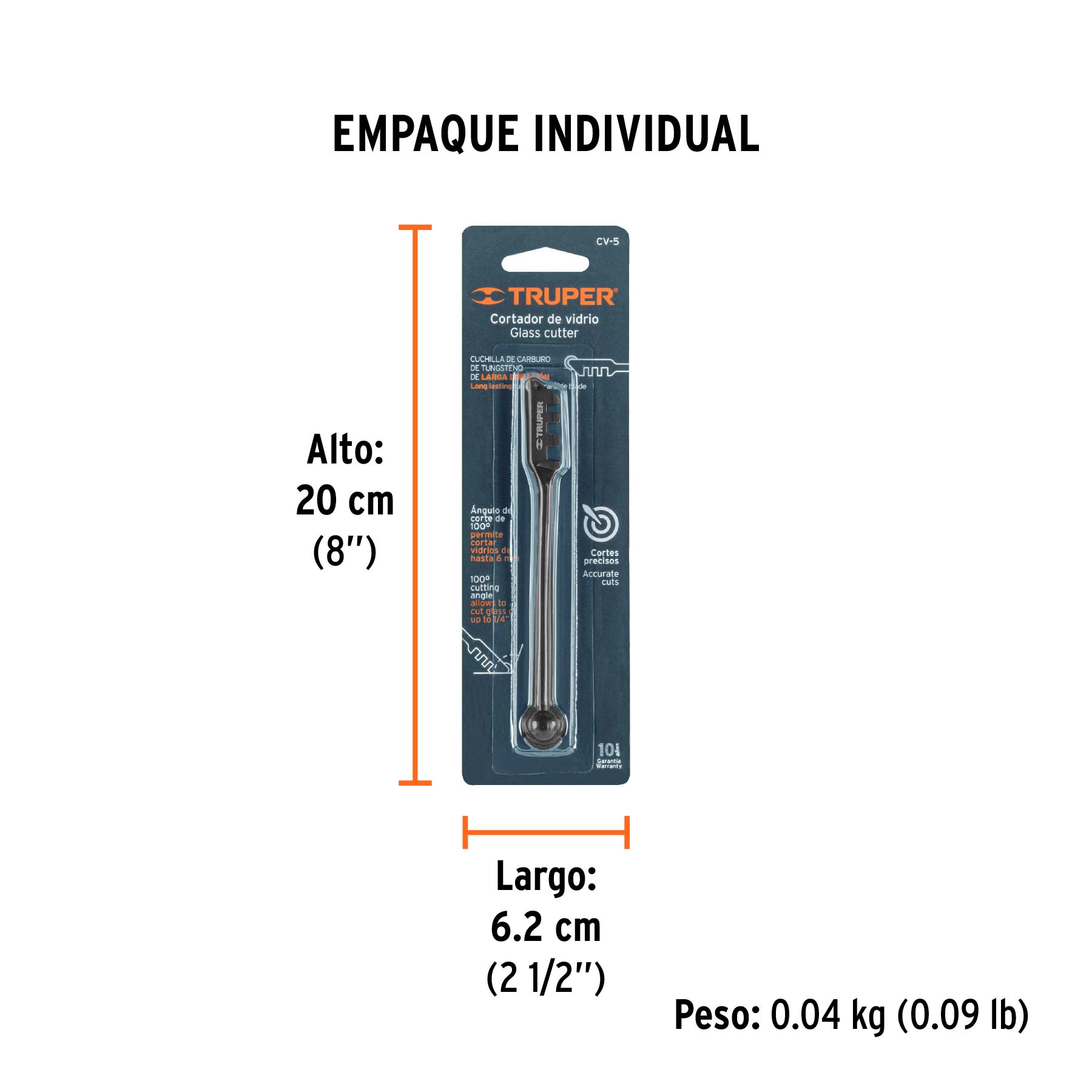 Cortador de vidrio 5", TRUPER - Empaque
