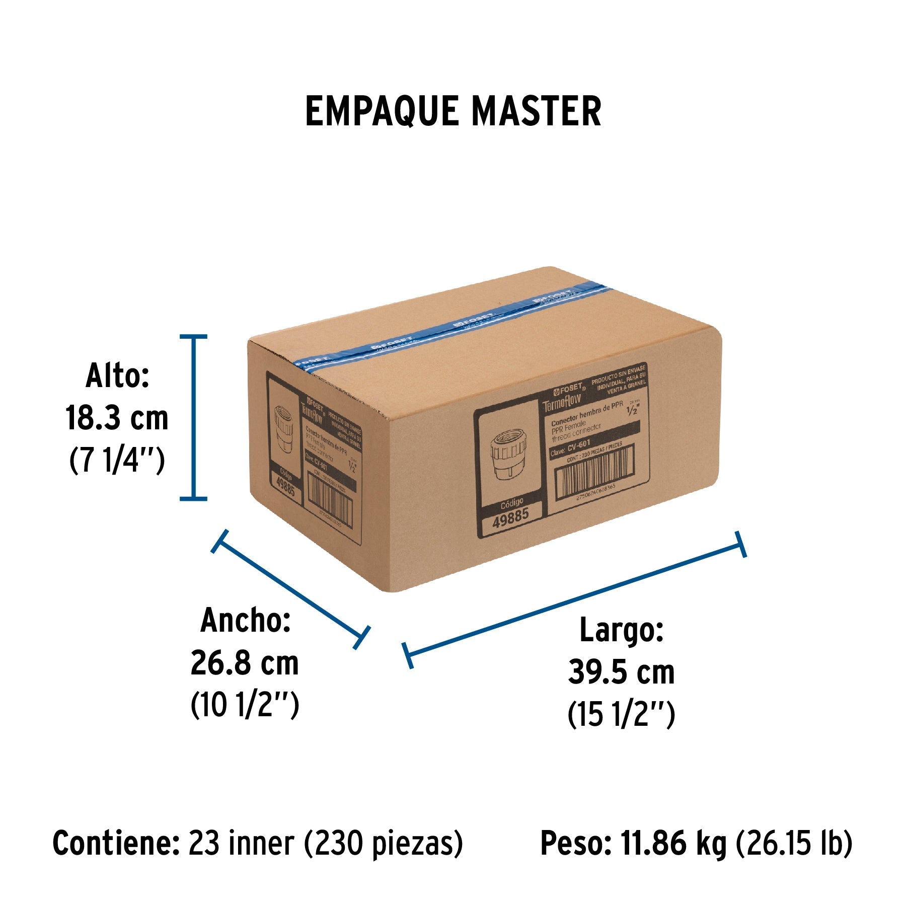 Adaptador PPR 1/2" hembra con inserto metálico, FOSET - Empaque