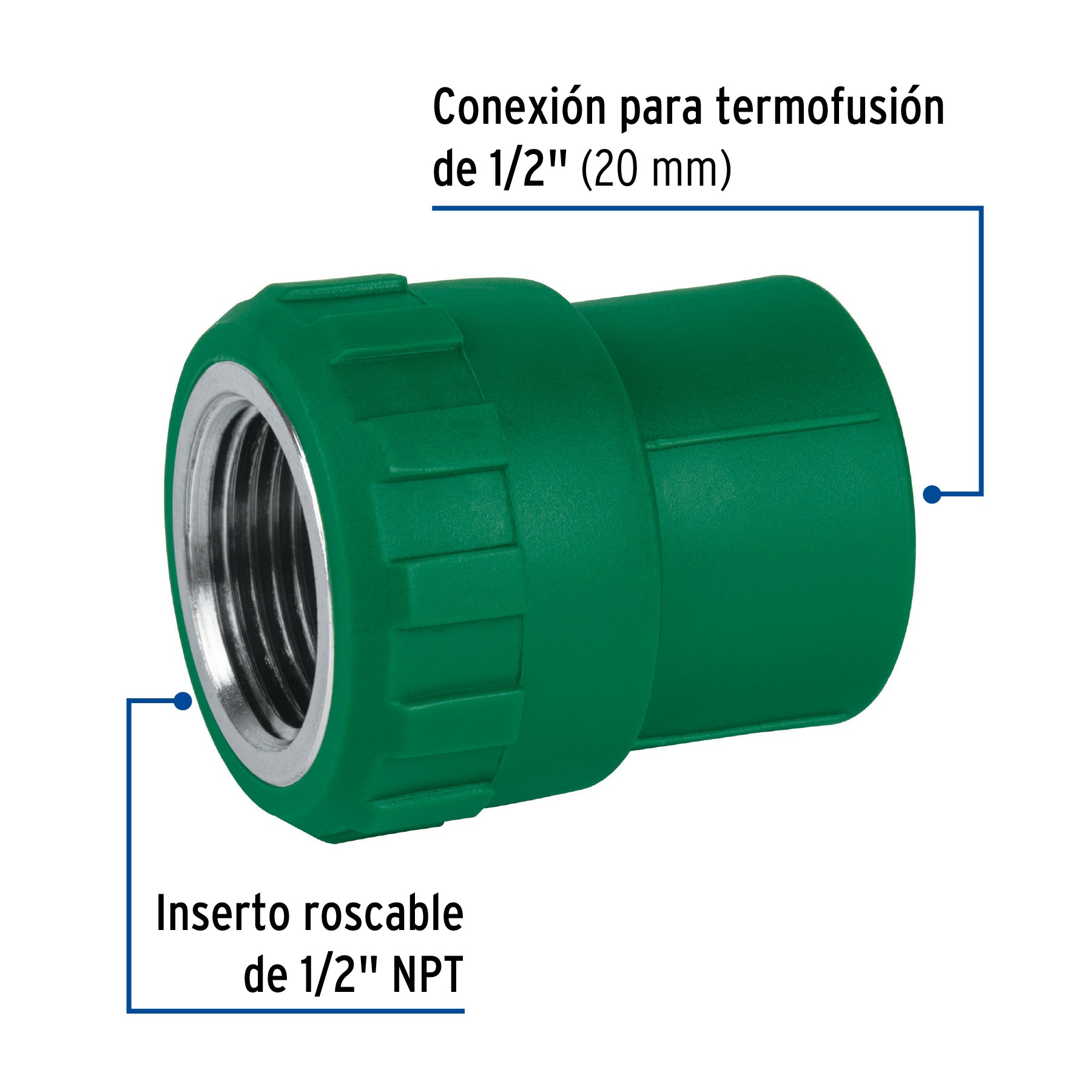 Adaptador PPR 1/2" hembra con inserto metálico, FOSET