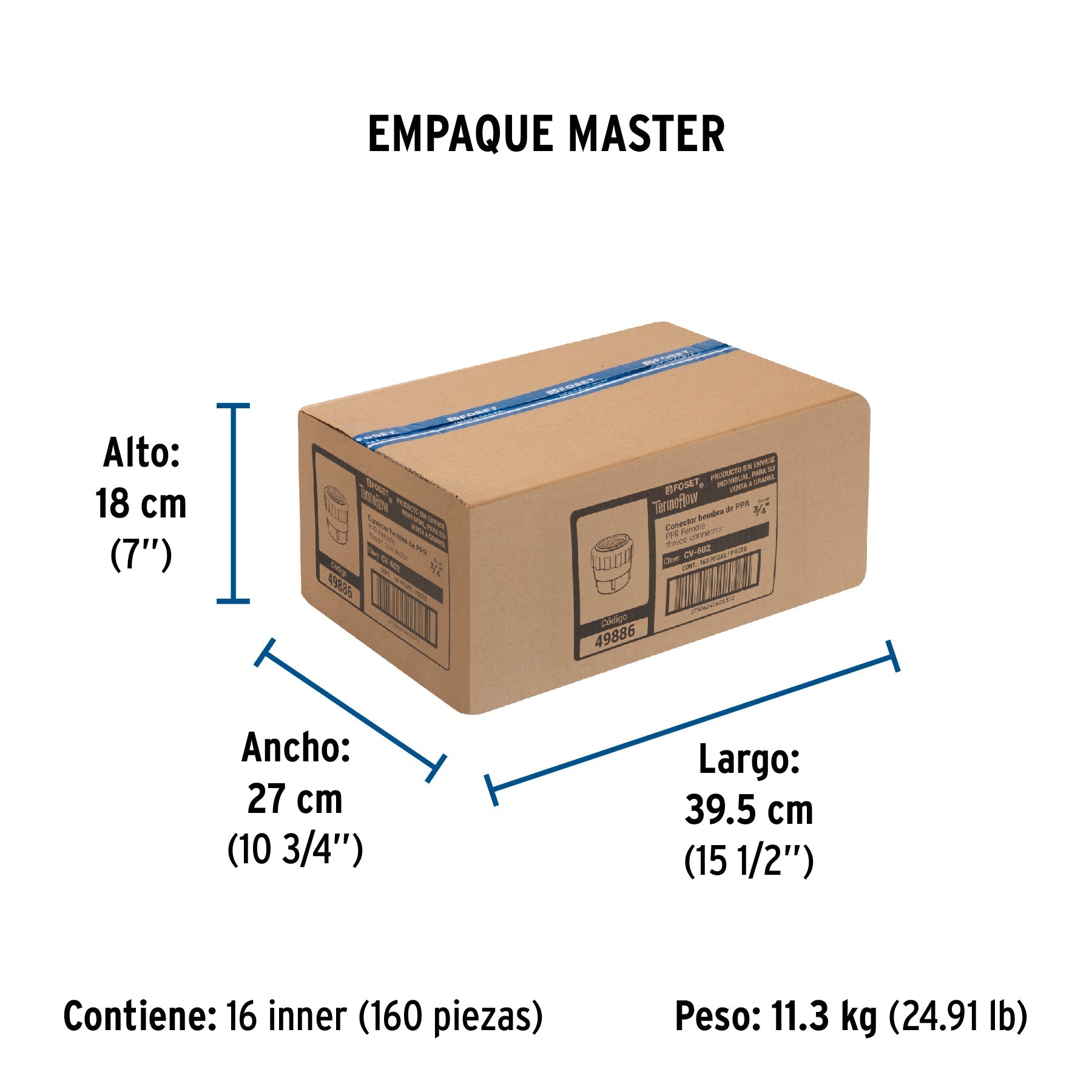 Adaptador PPR 3/4" hembra con inserto metálico, FOSET - Empaque