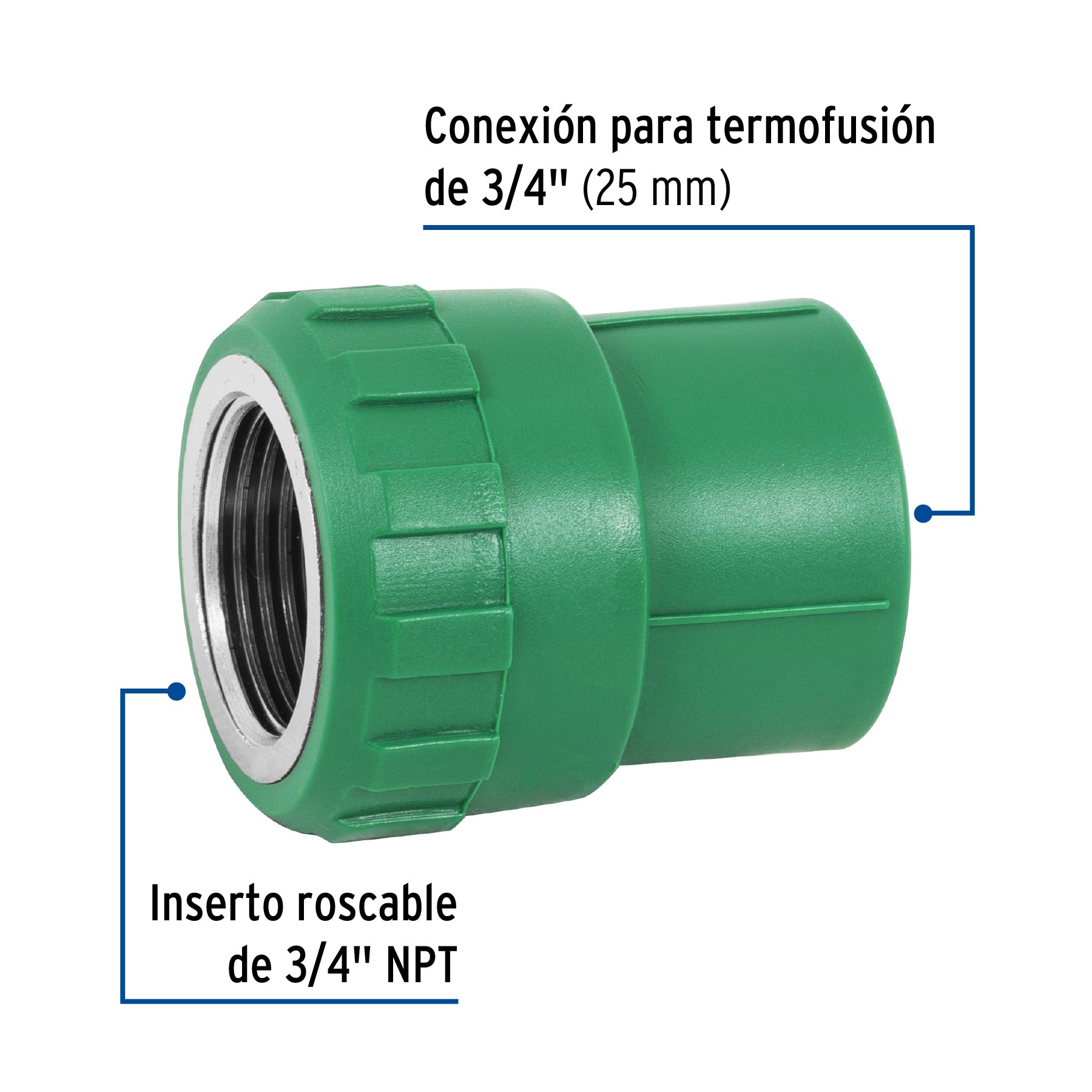 Adaptador PPR 3/4" hembra con inserto metálico, FOSET