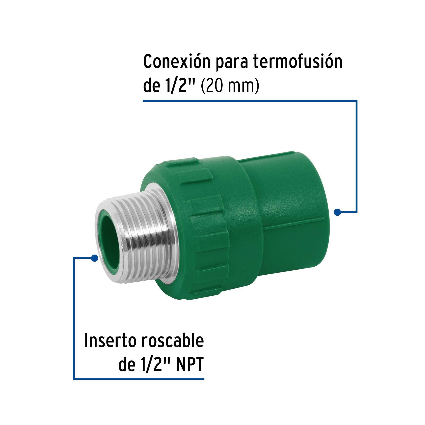 Adaptador PPR 1/2" macho con inserto metálico, FOSET