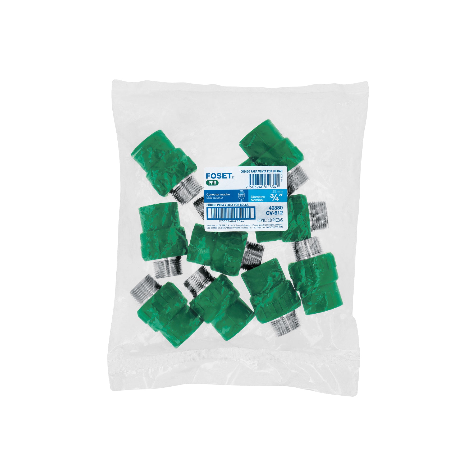 Adaptador PPR 3/4" macho con inserto metálico, FOSET