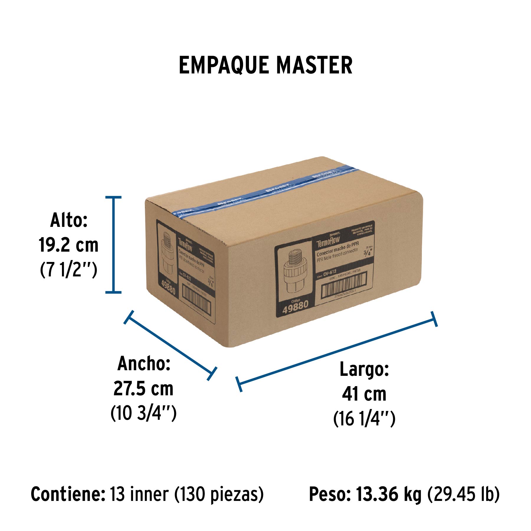 Adaptador PPR 3/4" macho con inserto metálico, FOSET - Empaque