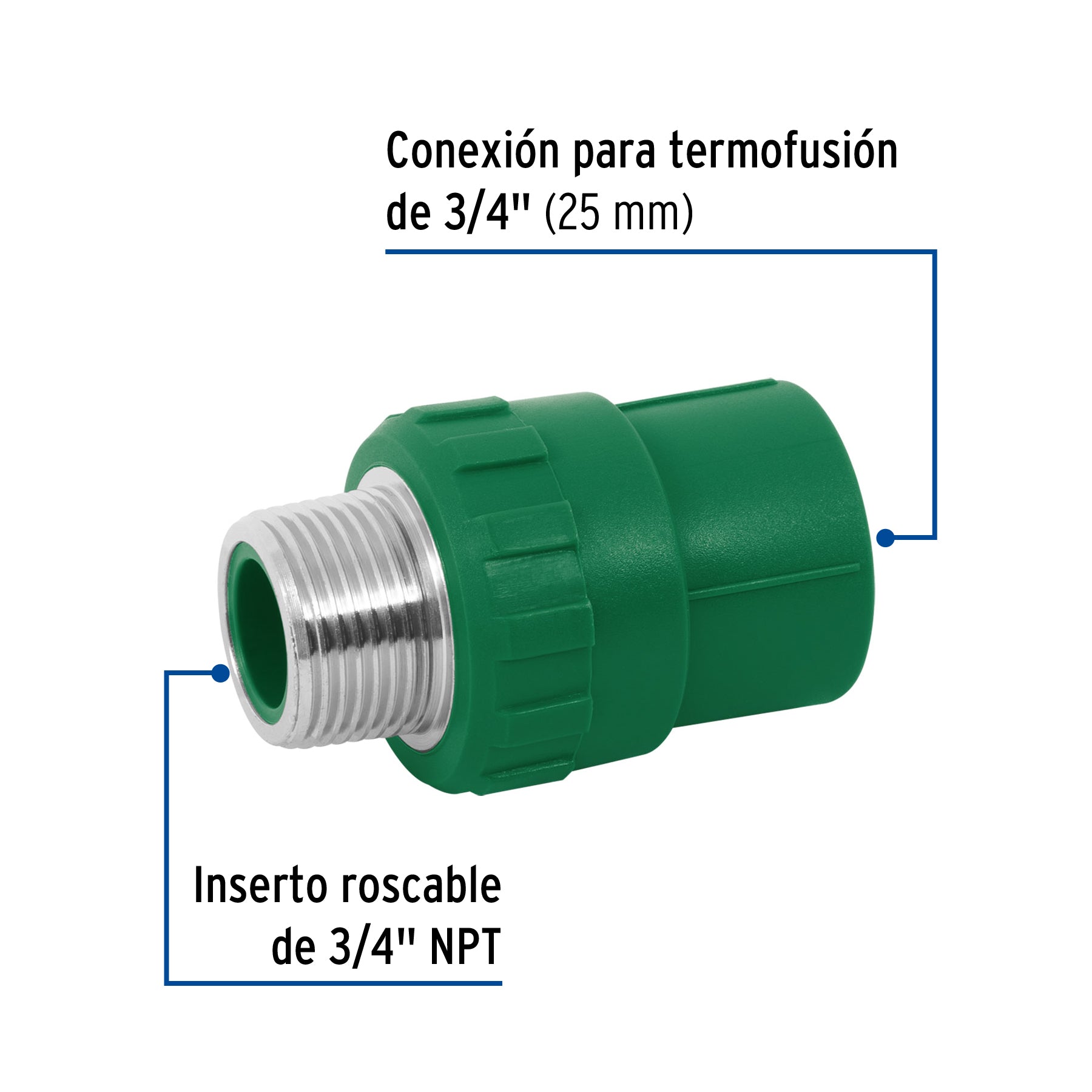 Adaptador PPR 3/4" macho con inserto metálico, FOSET