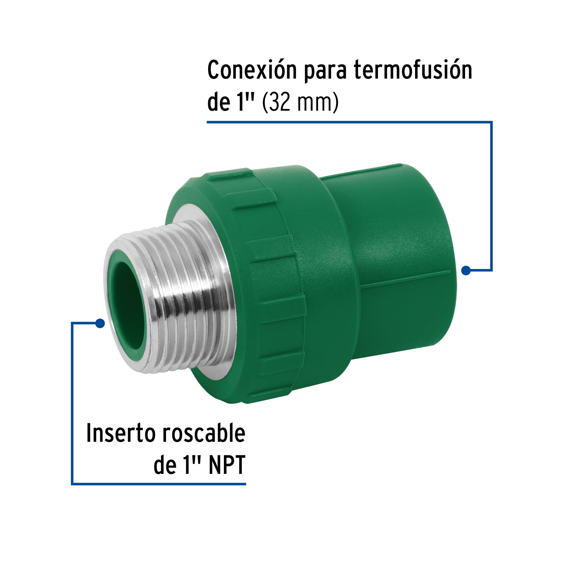 Adaptador PPR 1" macho con inserto metálico, FOSET