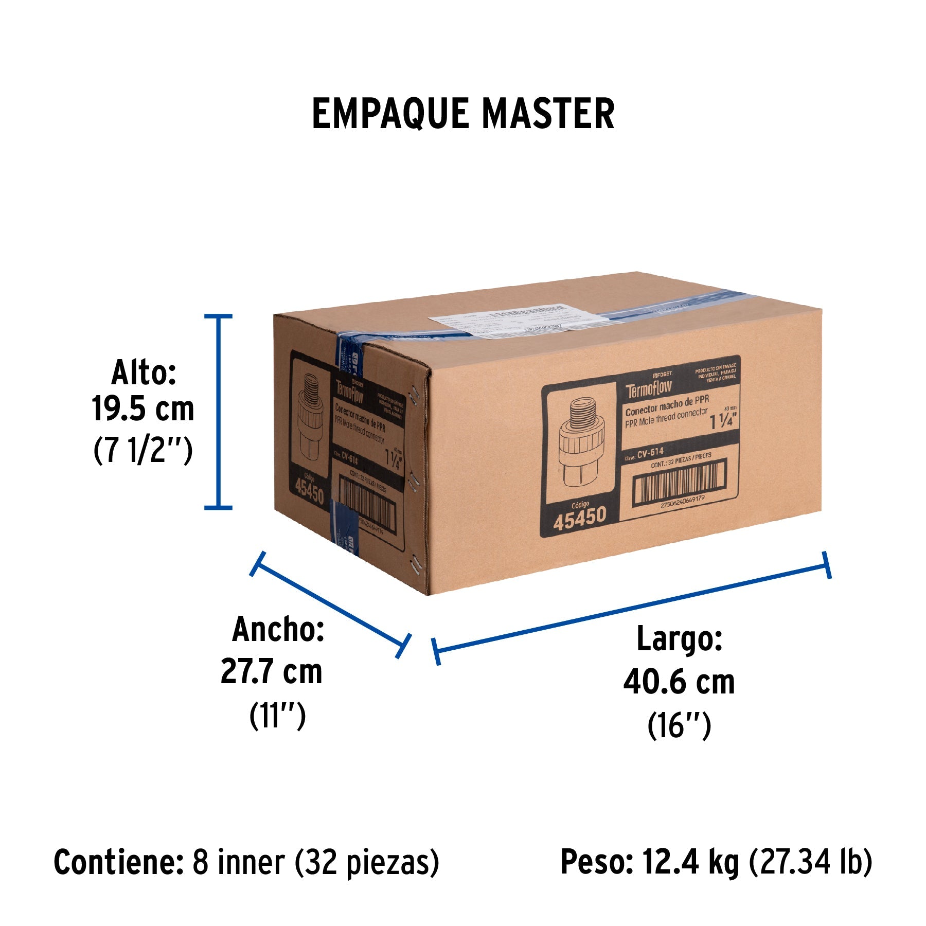 Adaptador PPR 1-1/4" macho con inserto metálico, FOSET - Empaque