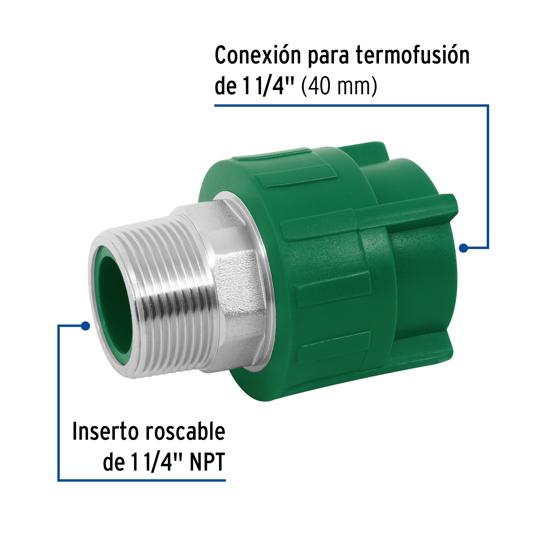 Adaptador PPR 1-1/4" macho con inserto metálico, FOSET