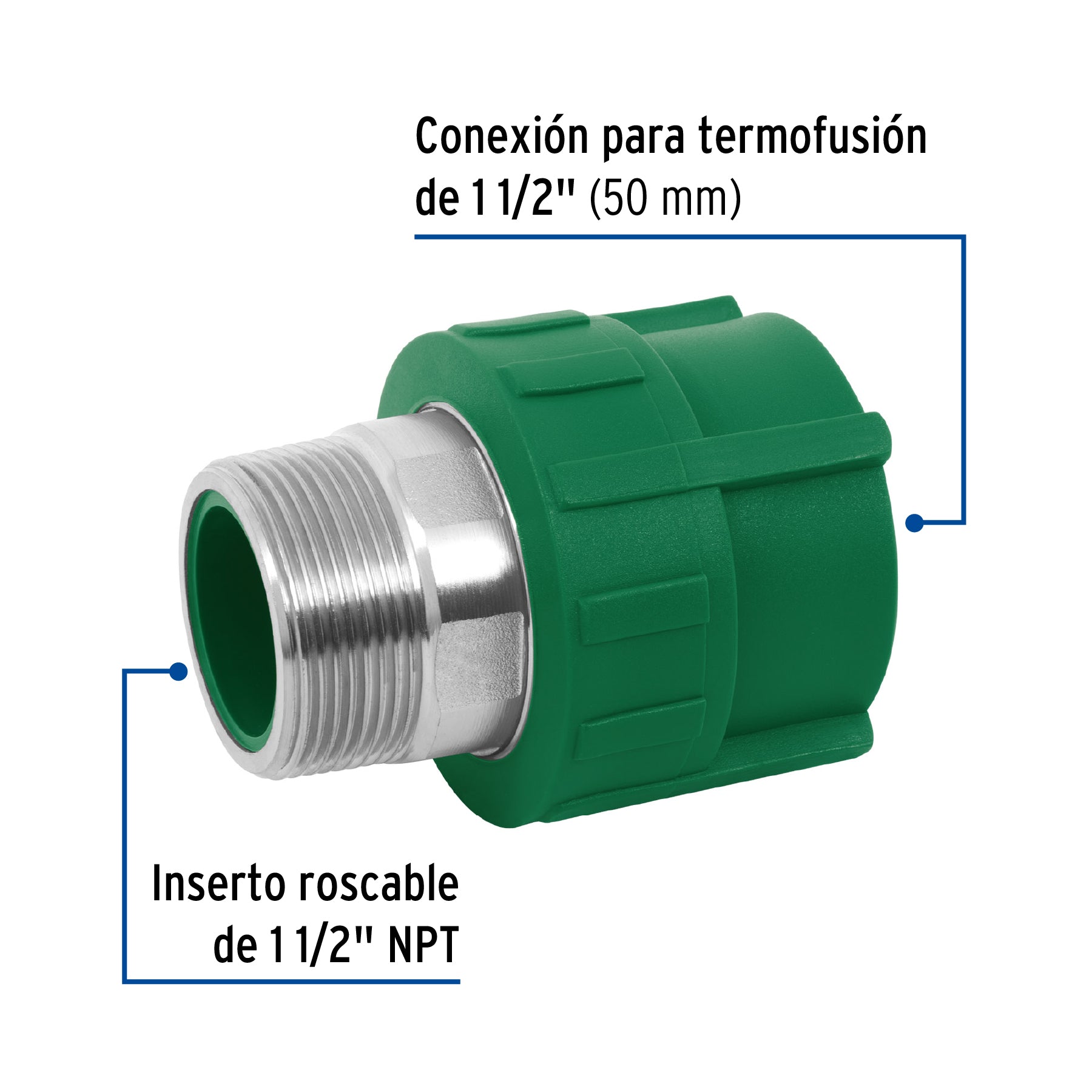 Adaptador PPR 1-1/2" macho con inserto metálico, FOSET