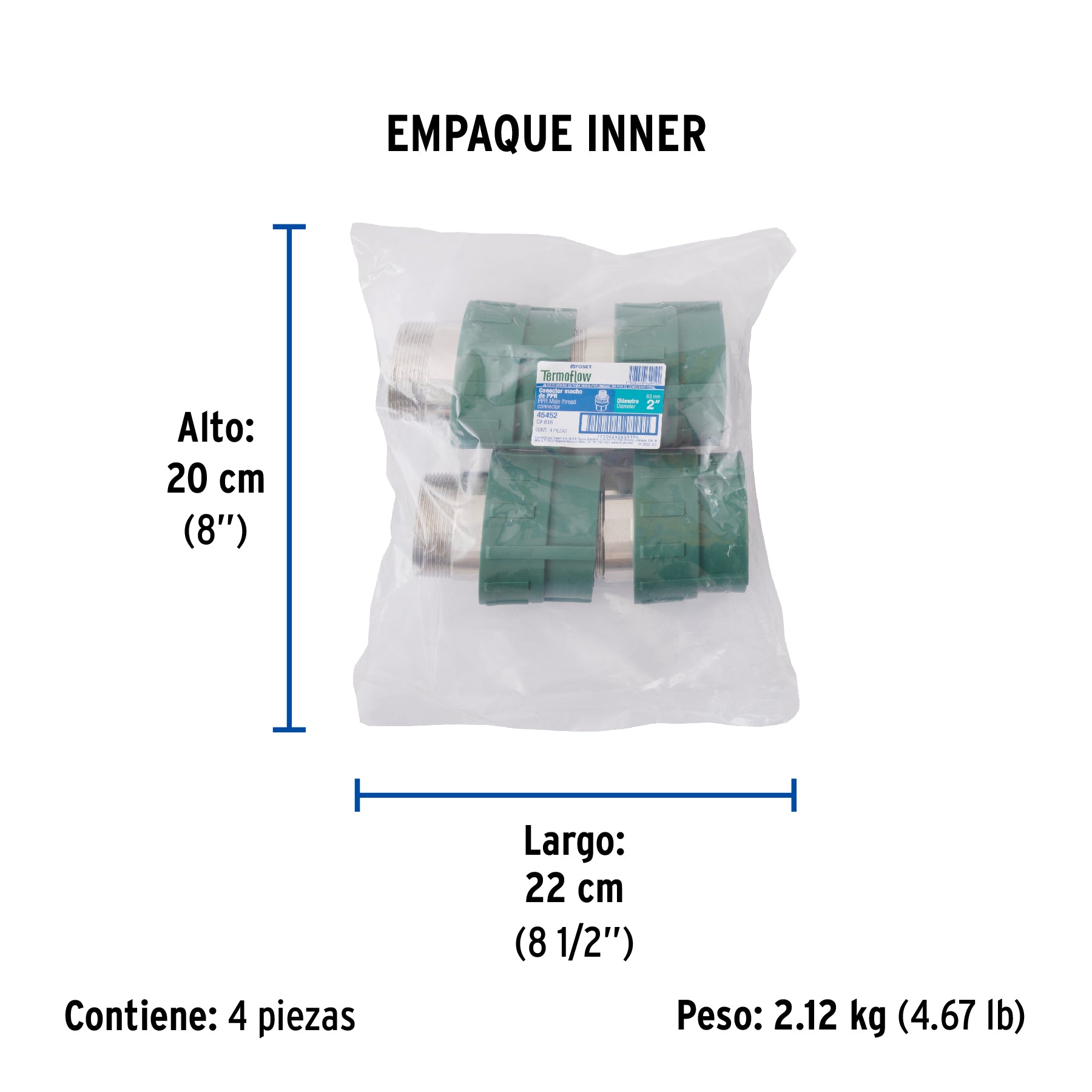 Adaptador PPR 2" macho con inserto metálico, FOSET - Empaque