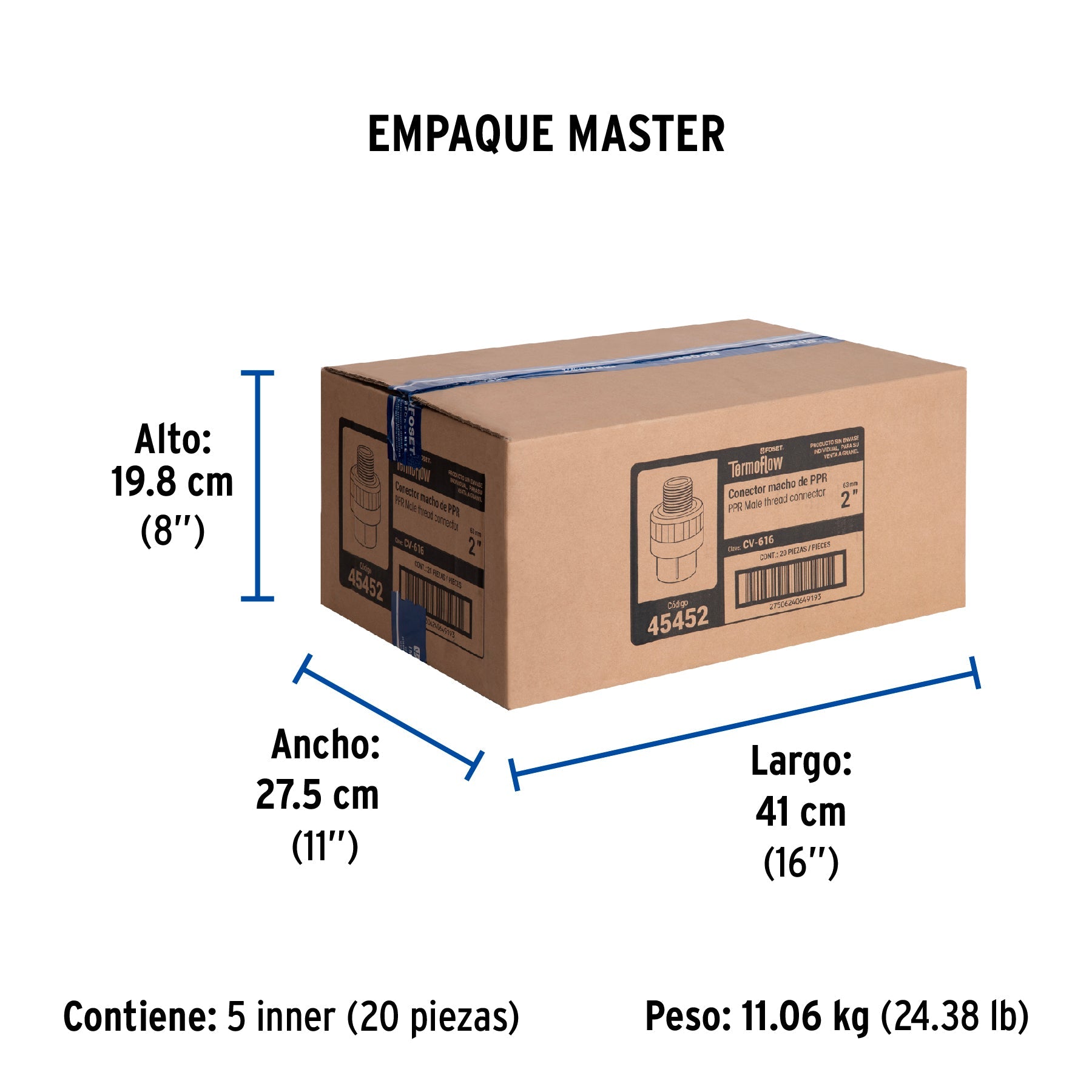Adaptador PPR 2" macho con inserto metálico, FOSET - Empaque