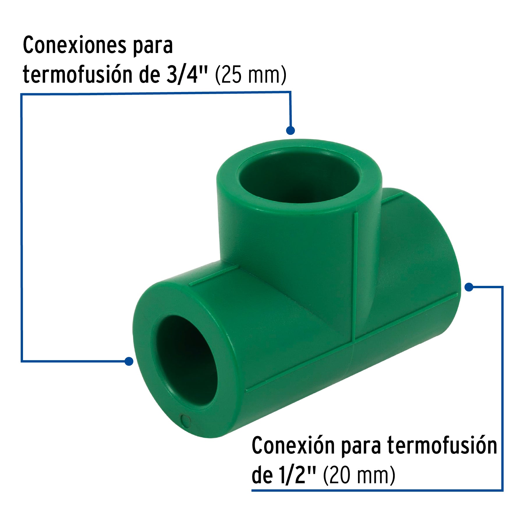 Tee reducida de PPR 3/4" x 1/2" x 3/4", FOSET