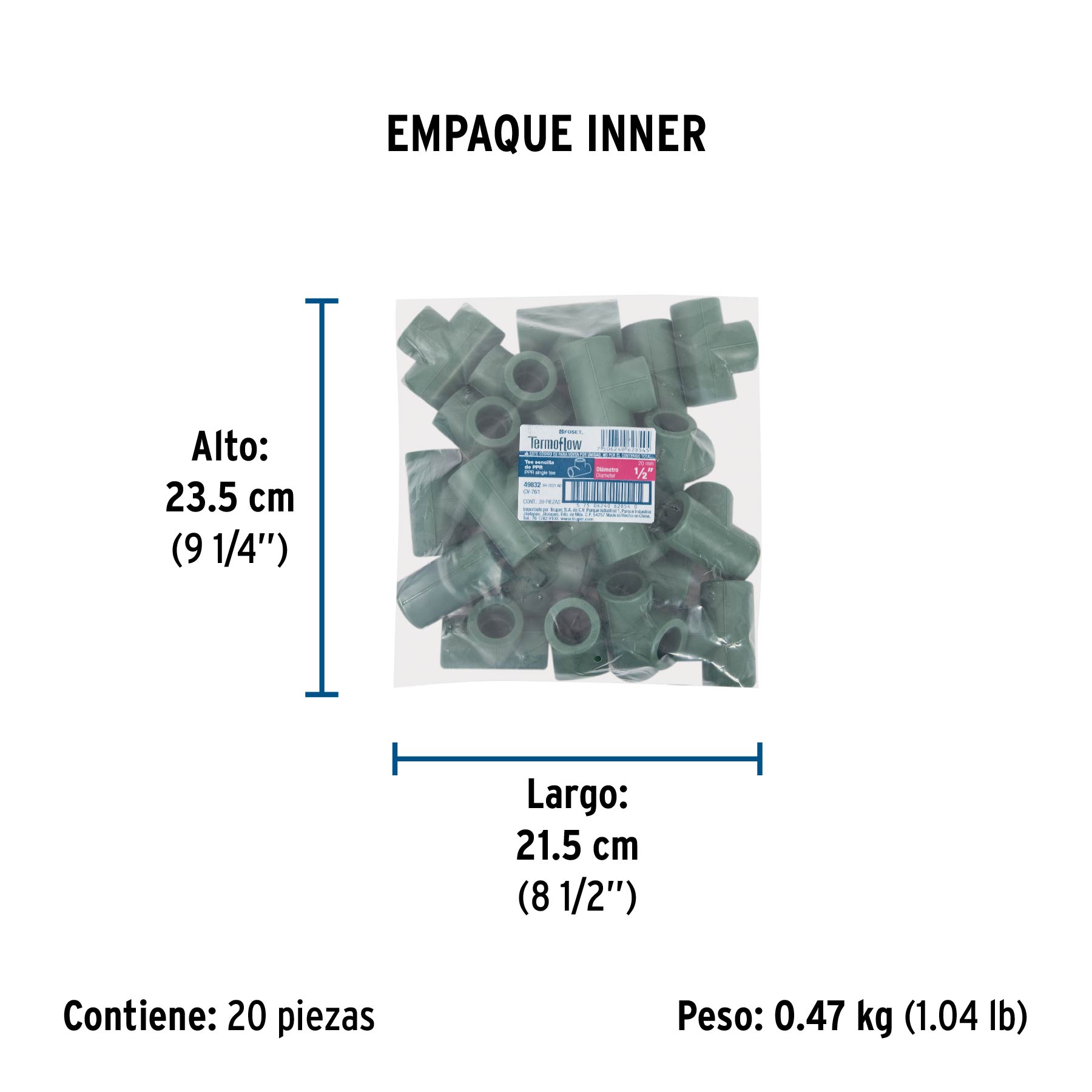 Tee sencilla de PPR 1/2", FOSET - Empaque