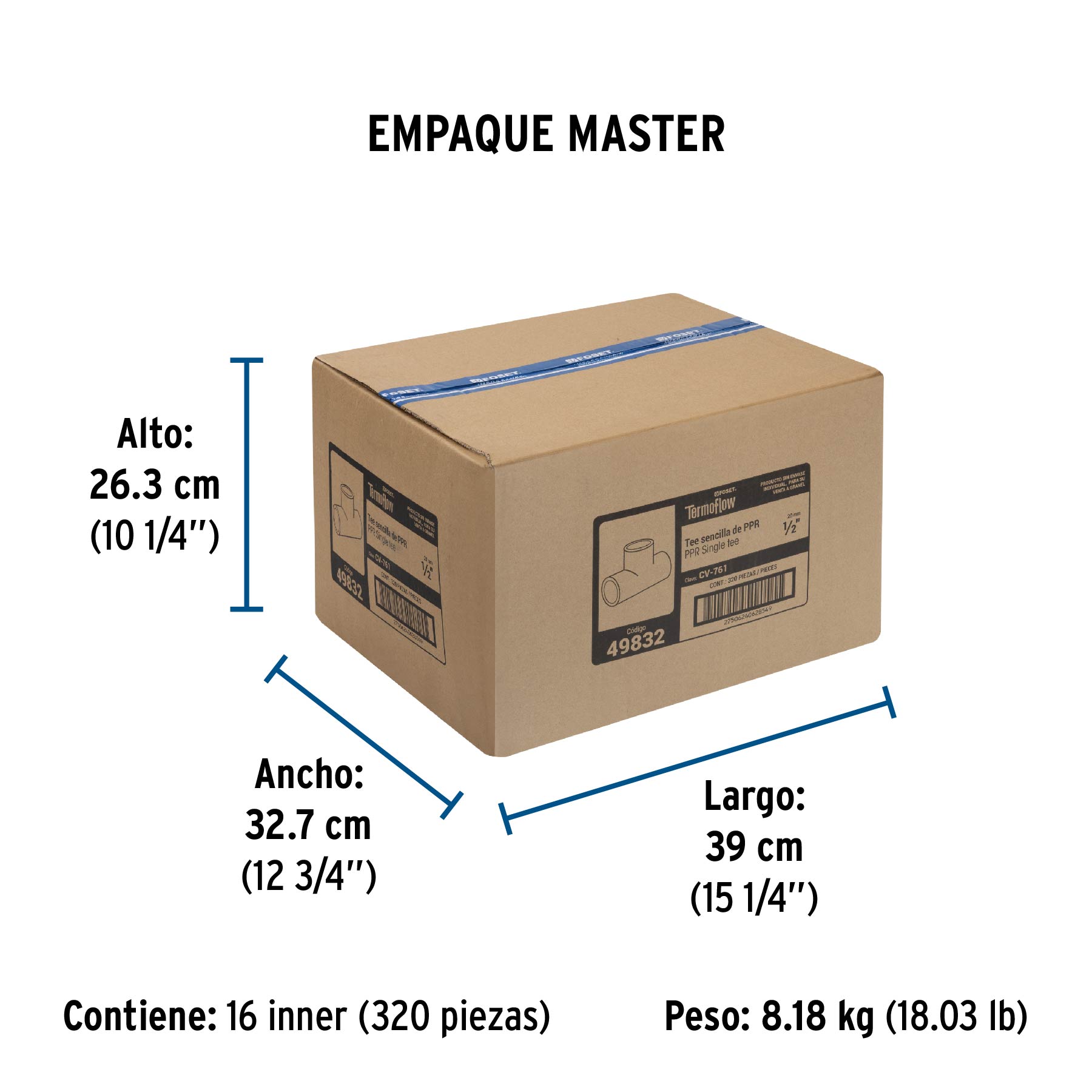 Tee sencilla de PPR 1/2", FOSET - Empaque