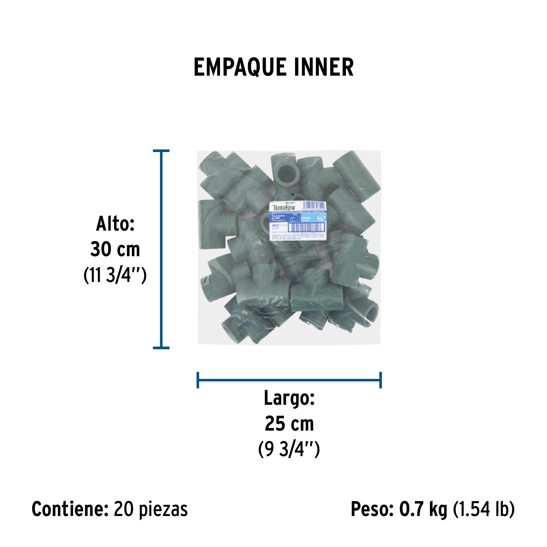 Tee sencilla de PPR 3/4", FOSET - Empaque