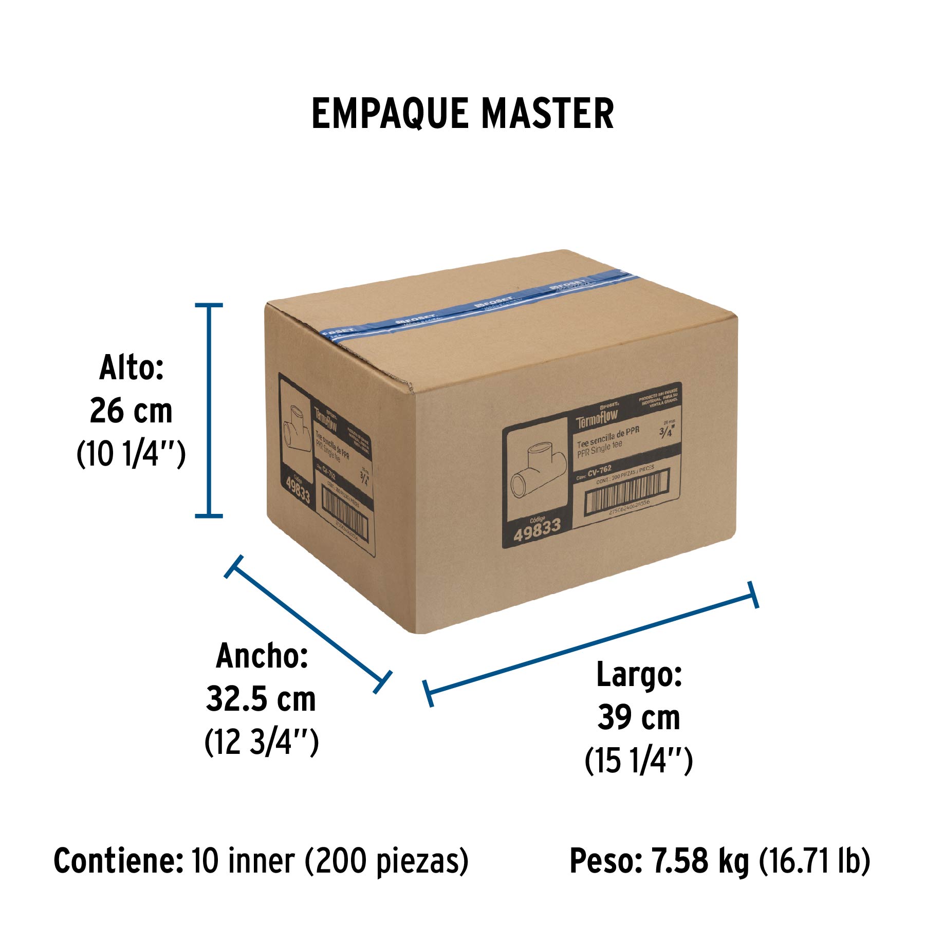 Tee sencilla de PPR 3/4", FOSET - Empaque