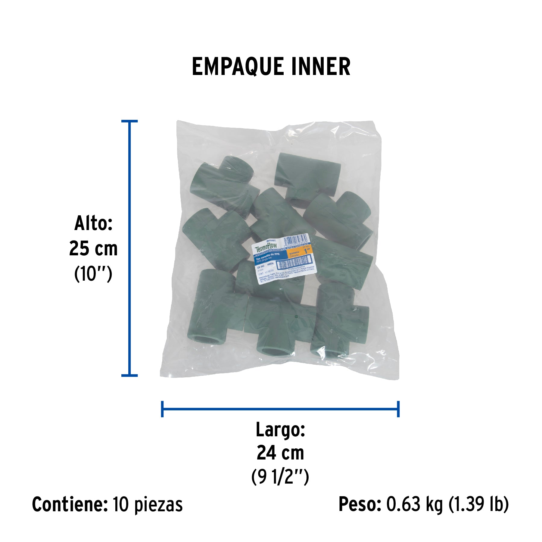 Tee sencilla de PPR 1", FOSET - Empaque