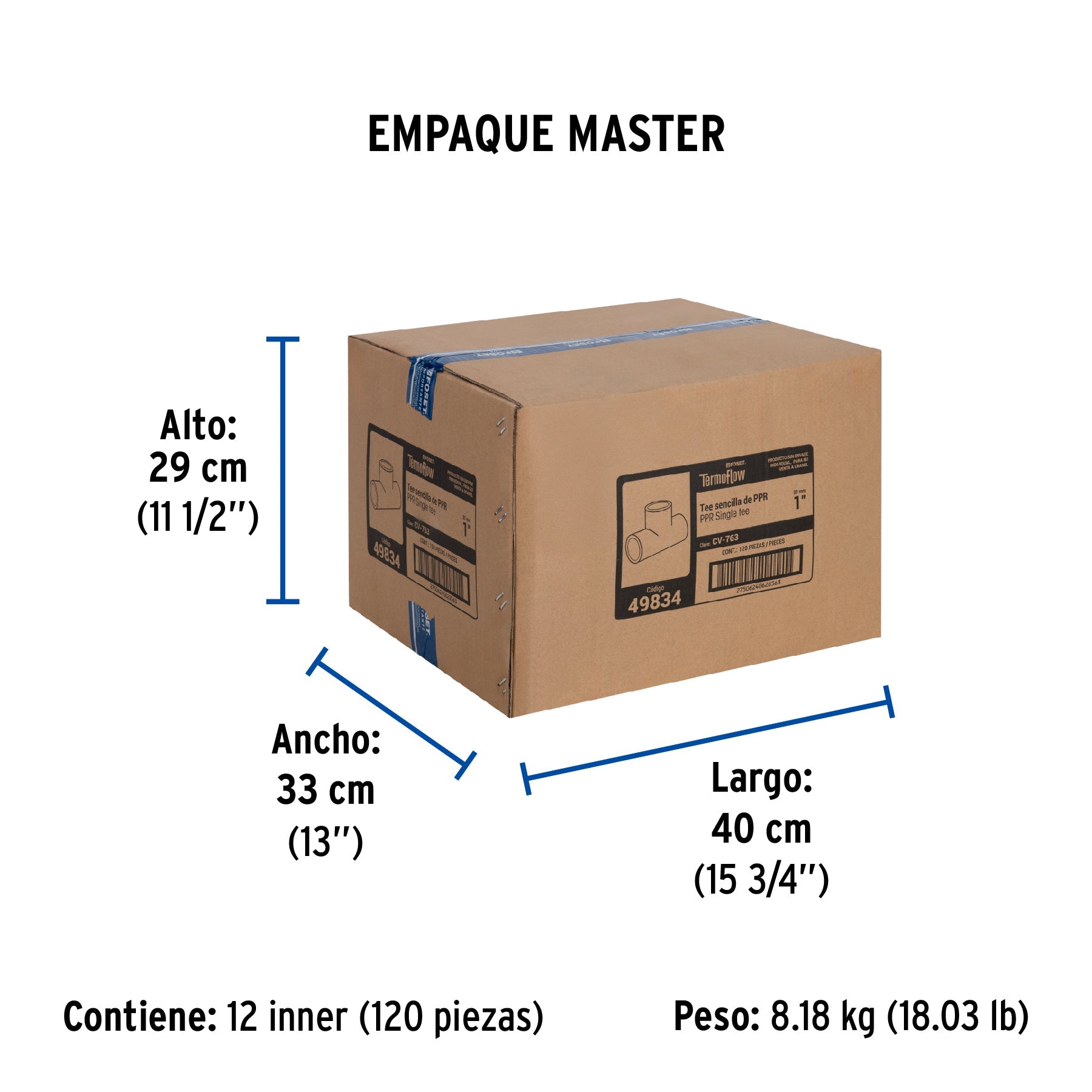 Tee sencilla de PPR 1", FOSET - Empaque
