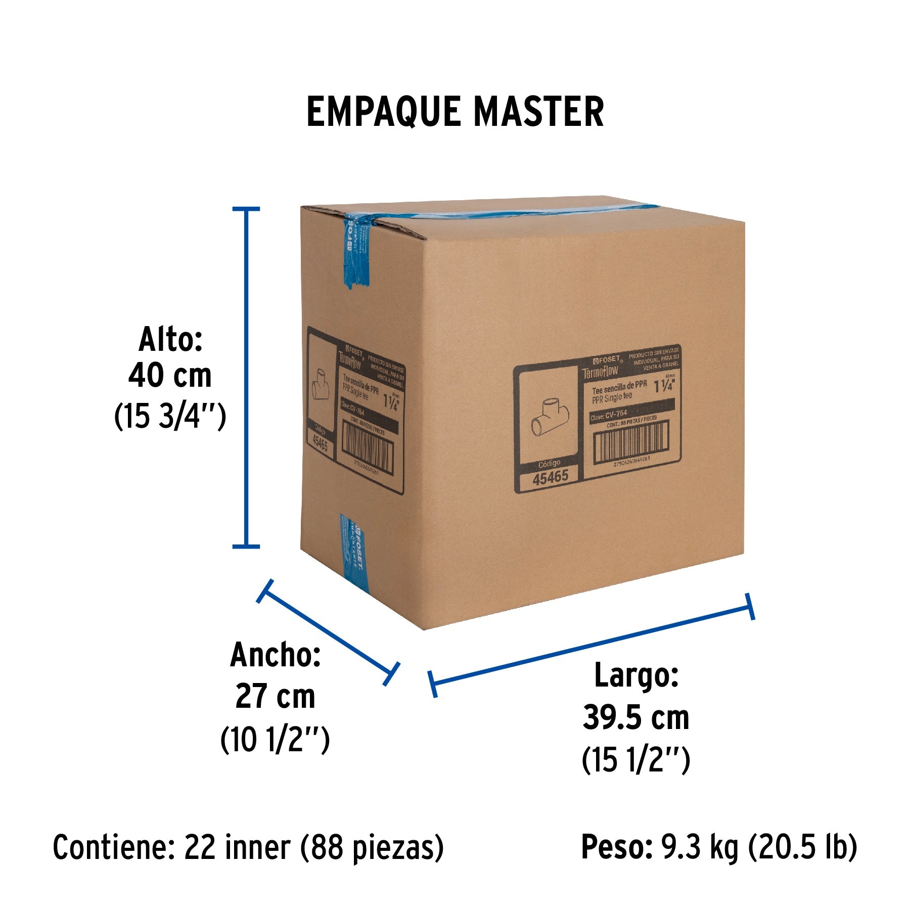Tee sencilla de PPR 1-1/4", FOSET - Empaque