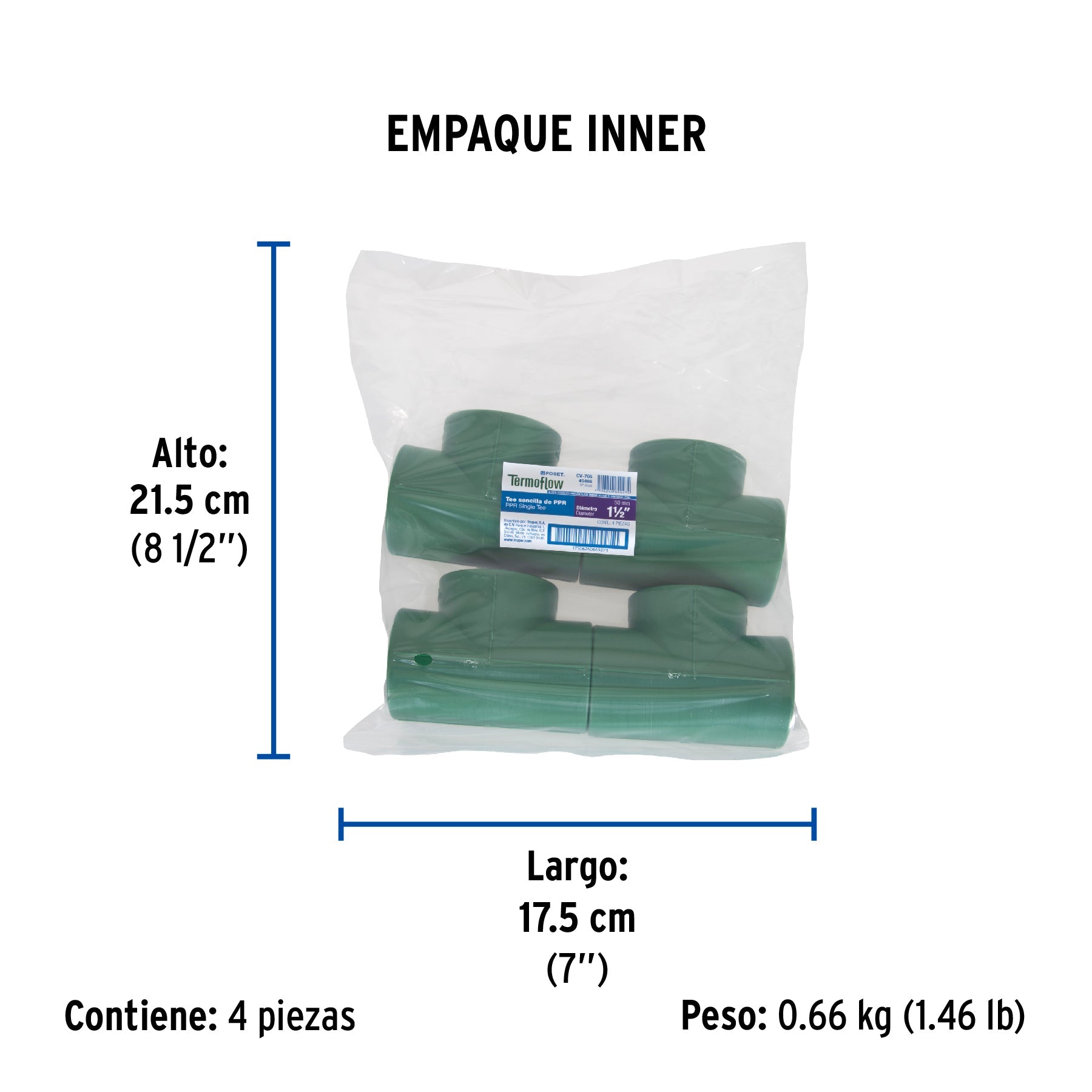 Tee sencilla de PPR 1-1/2", FOSET - Empaque