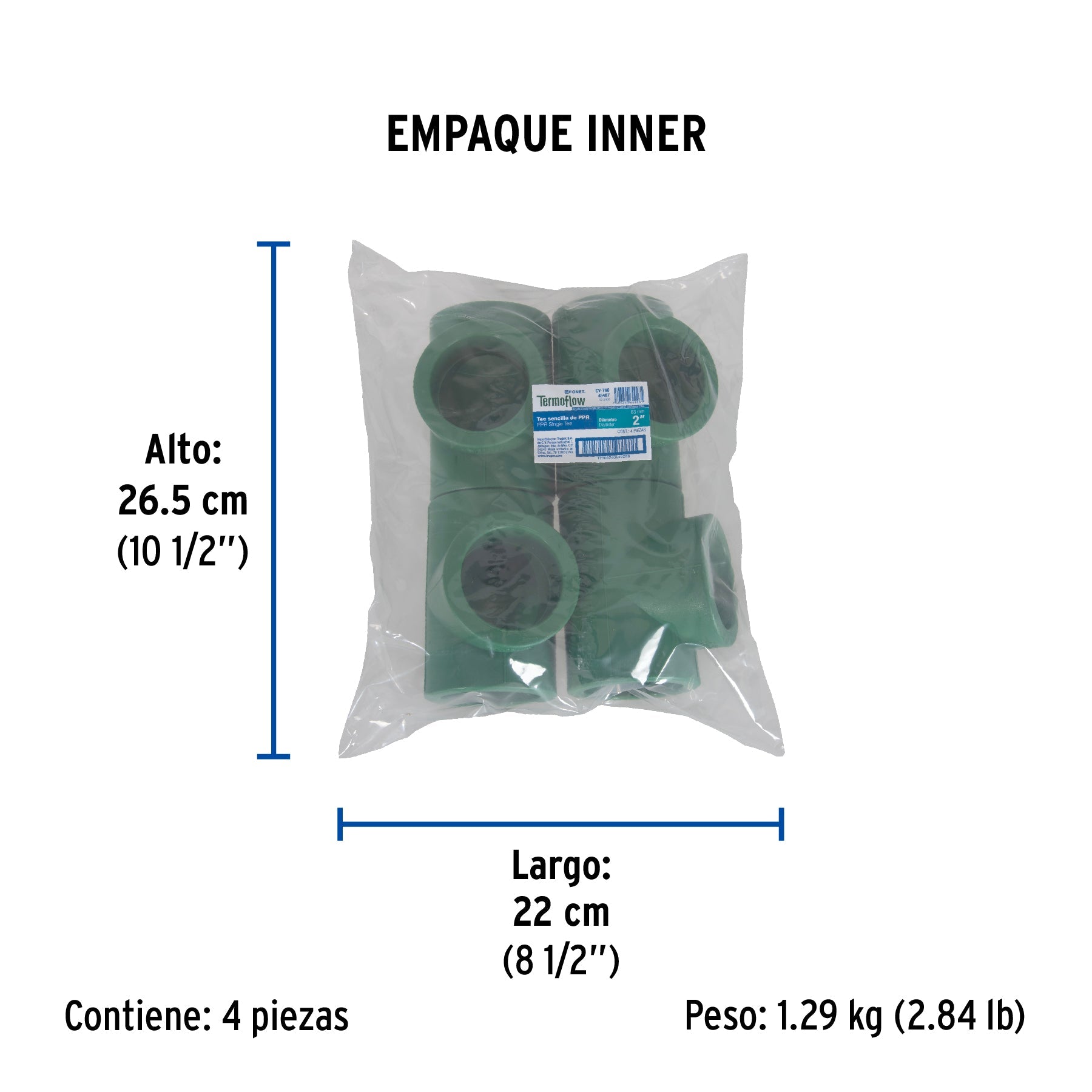 Tee sencilla de PPR 2", FOSET - Empaque