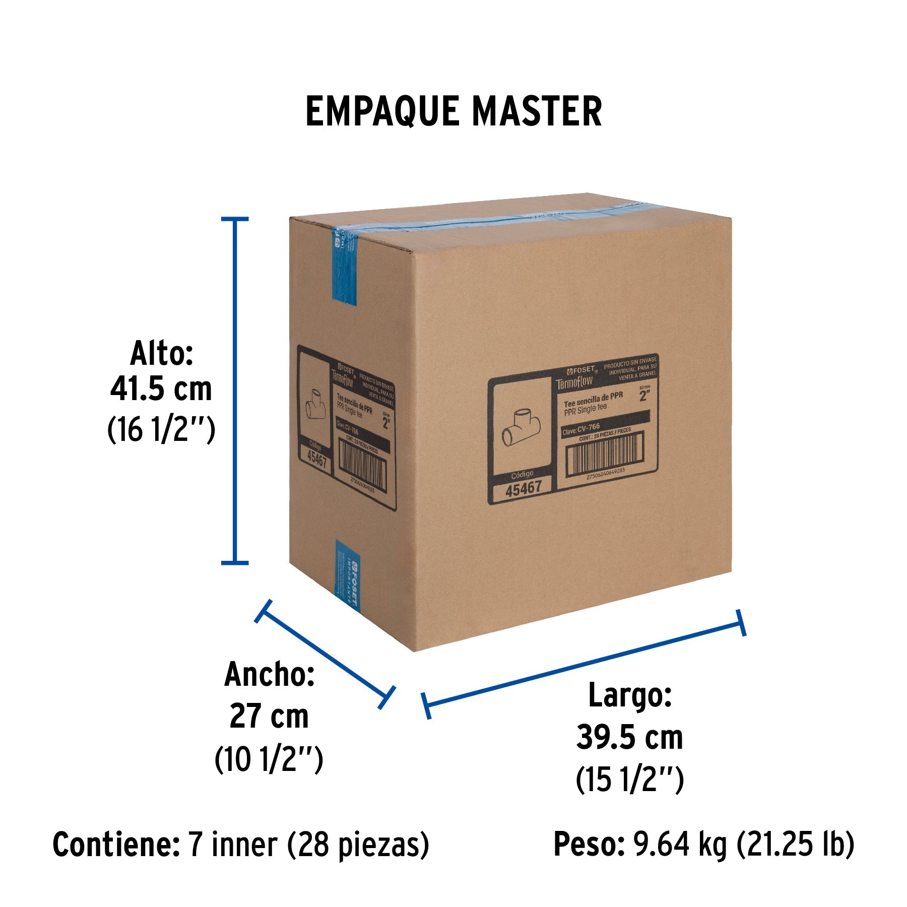 Tee sencilla de PPR 2", FOSET - Empaque