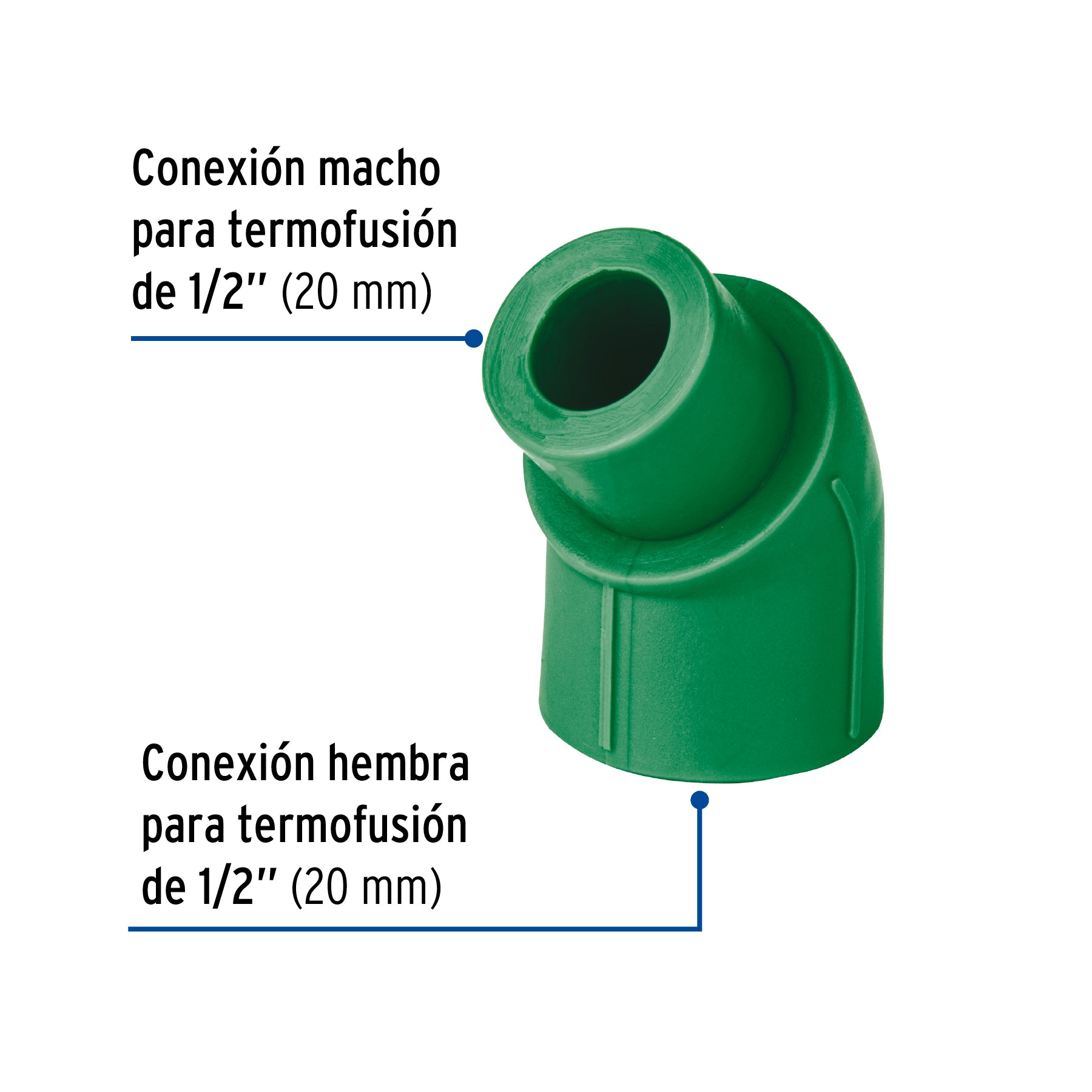 Codo 45° de PPR, 1/2" (20mm), macho-hembra, FOSET