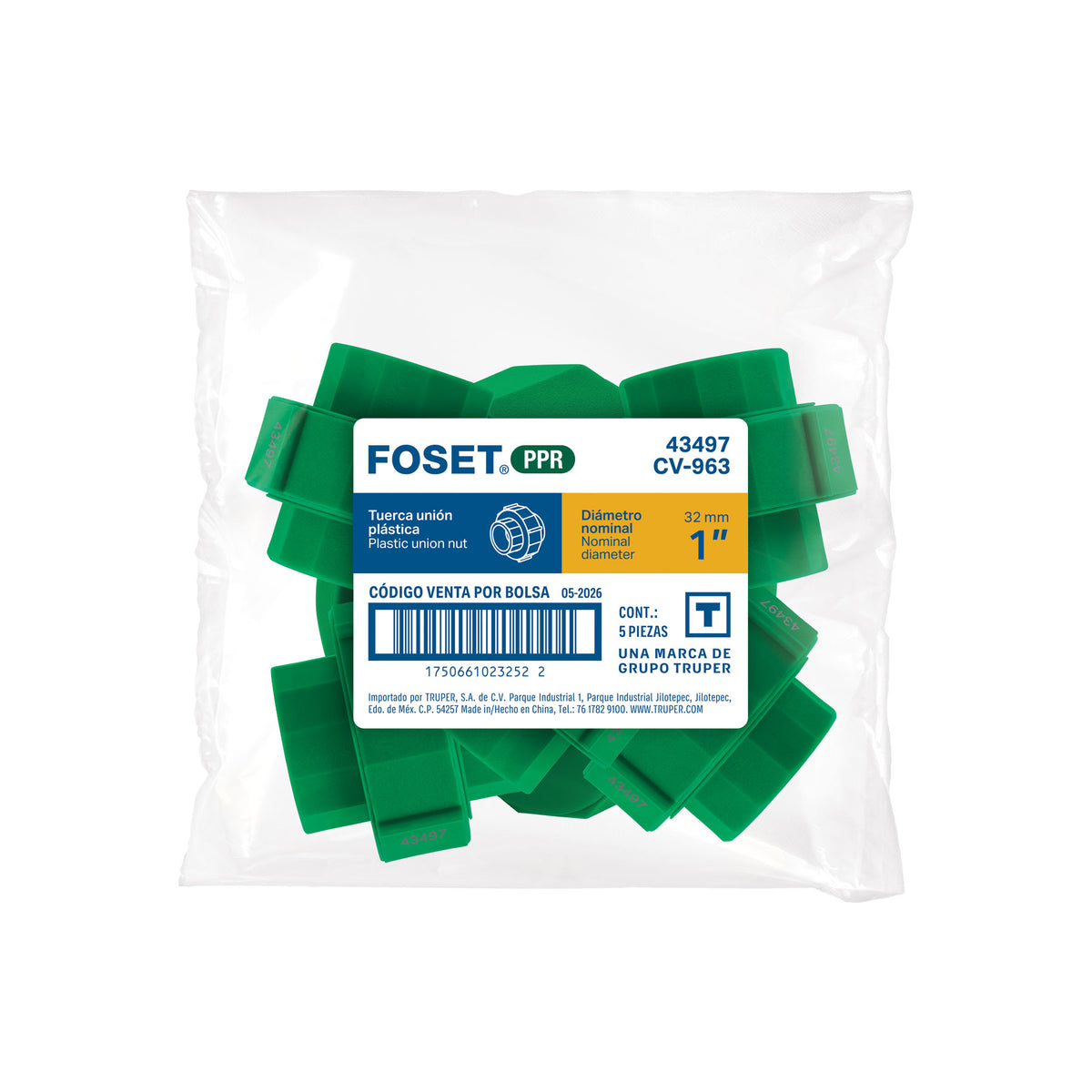 Tuerca unión PPR, plástica 1", FOSET