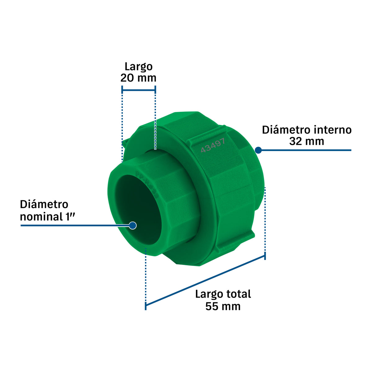 Tuerca unión PPR, plástica 1", FOSET