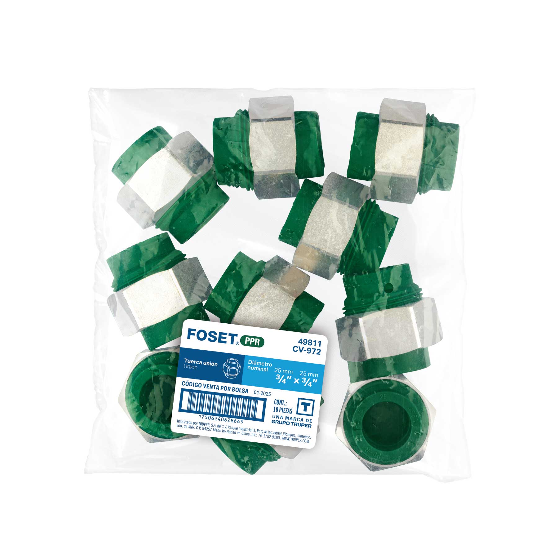 Tuerca unión PPR, tuerca latón, 3/4", FOSET