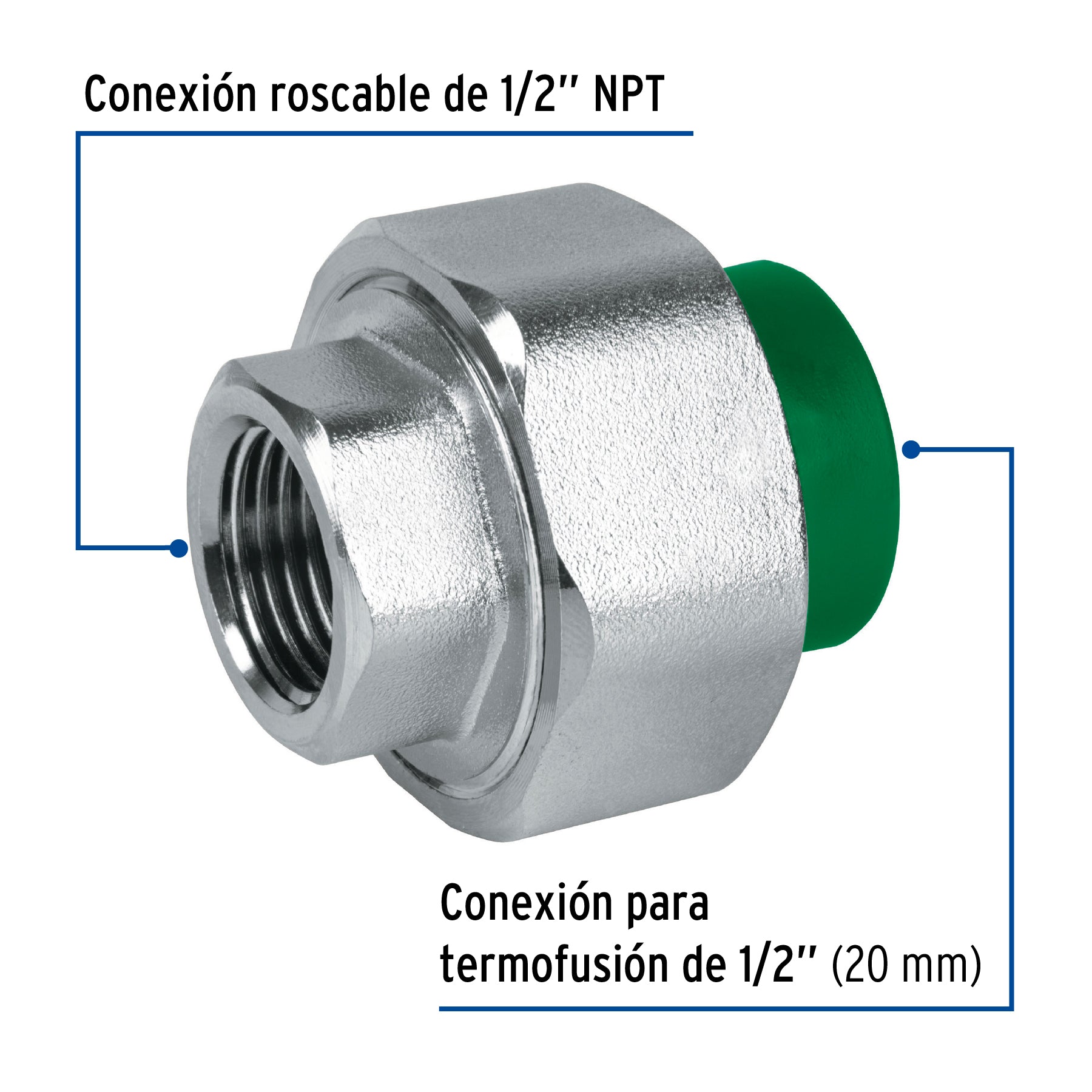 Tuerca unión PPR, mixta inserto metálico, 1/2", FOSET