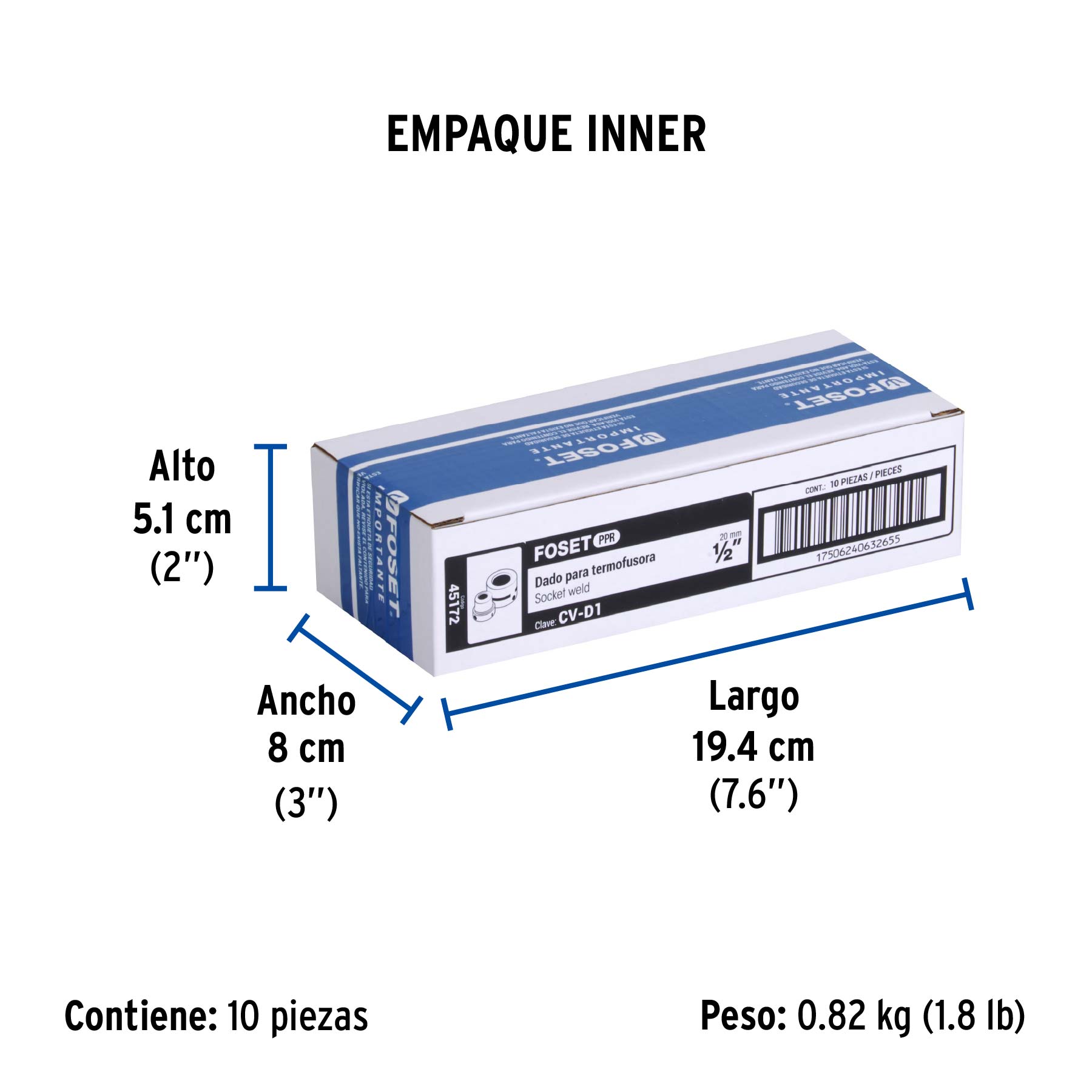 Dado para termofusora de 1/2" (20 mm), FOSET - Empaque