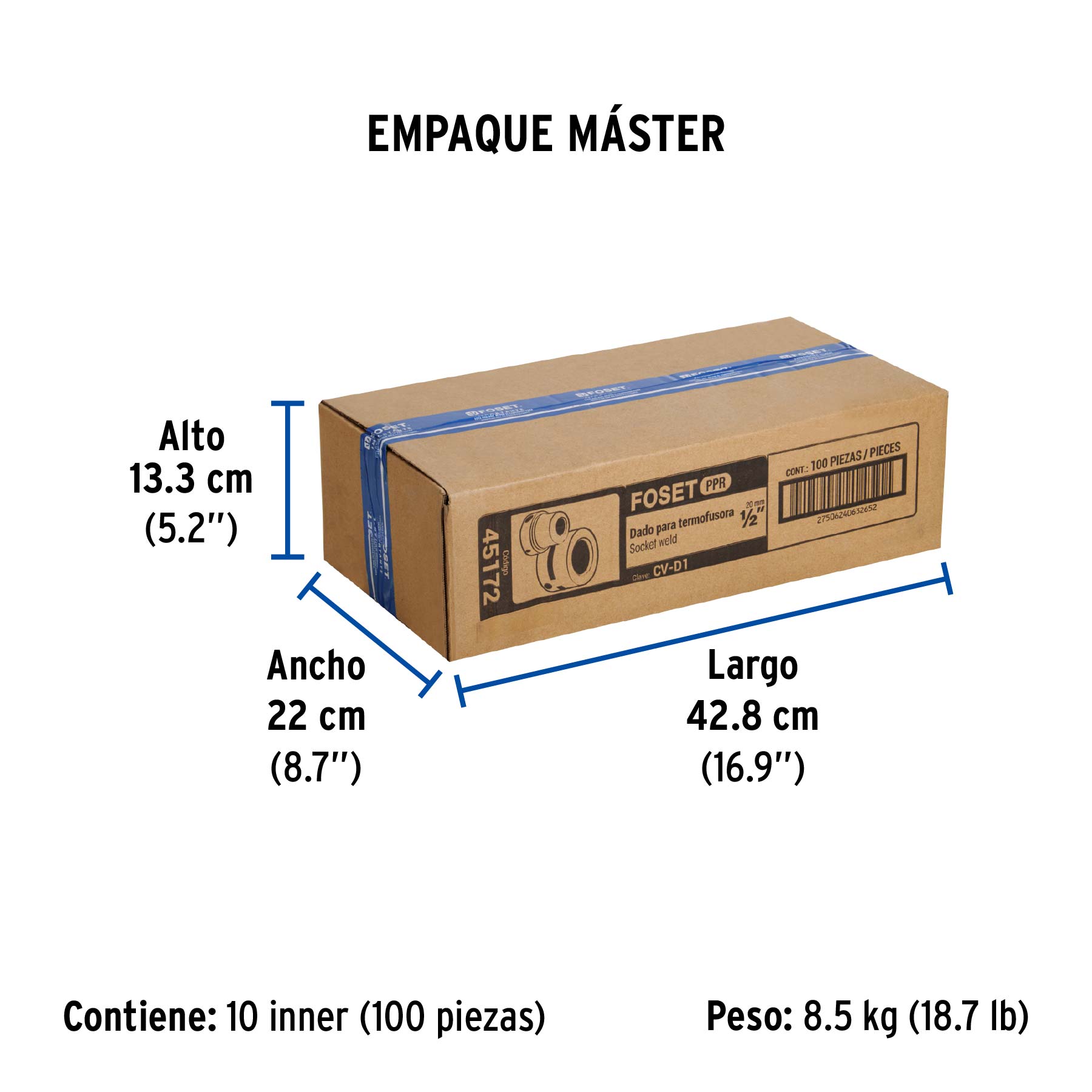 Dado para termofusora de 1/2" (20 mm), FOSET - Empaque