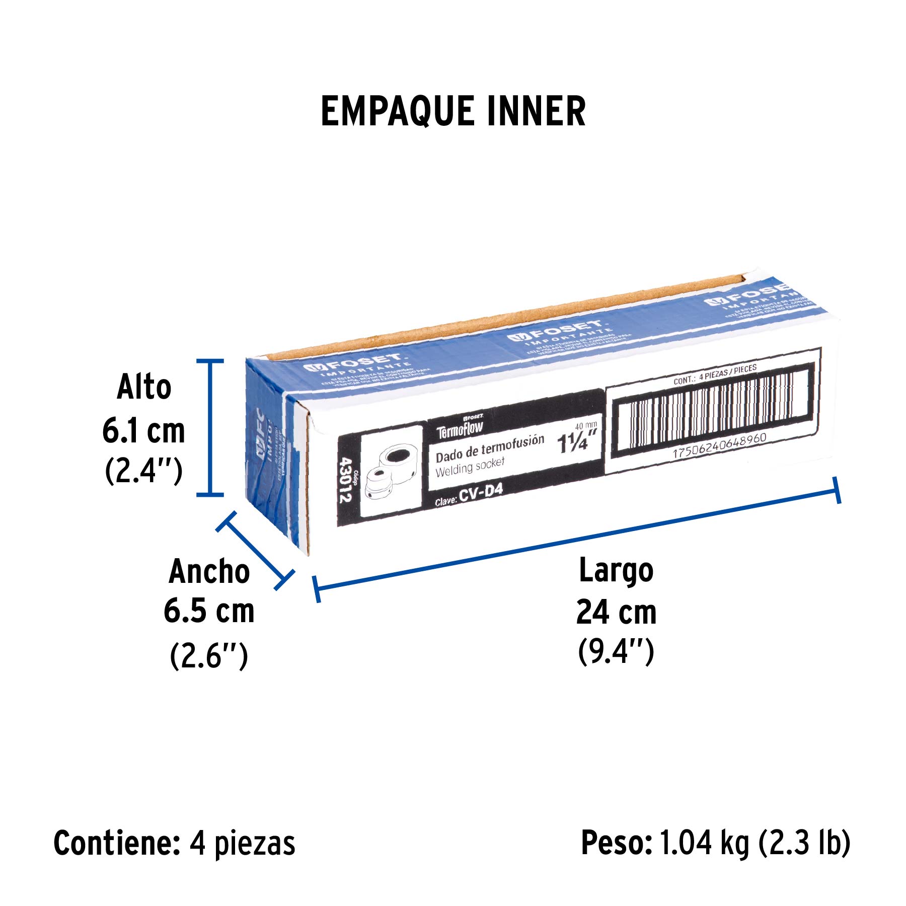 Dado para termofusora de 1-1/4" (40 mm), FOSET - Empaque