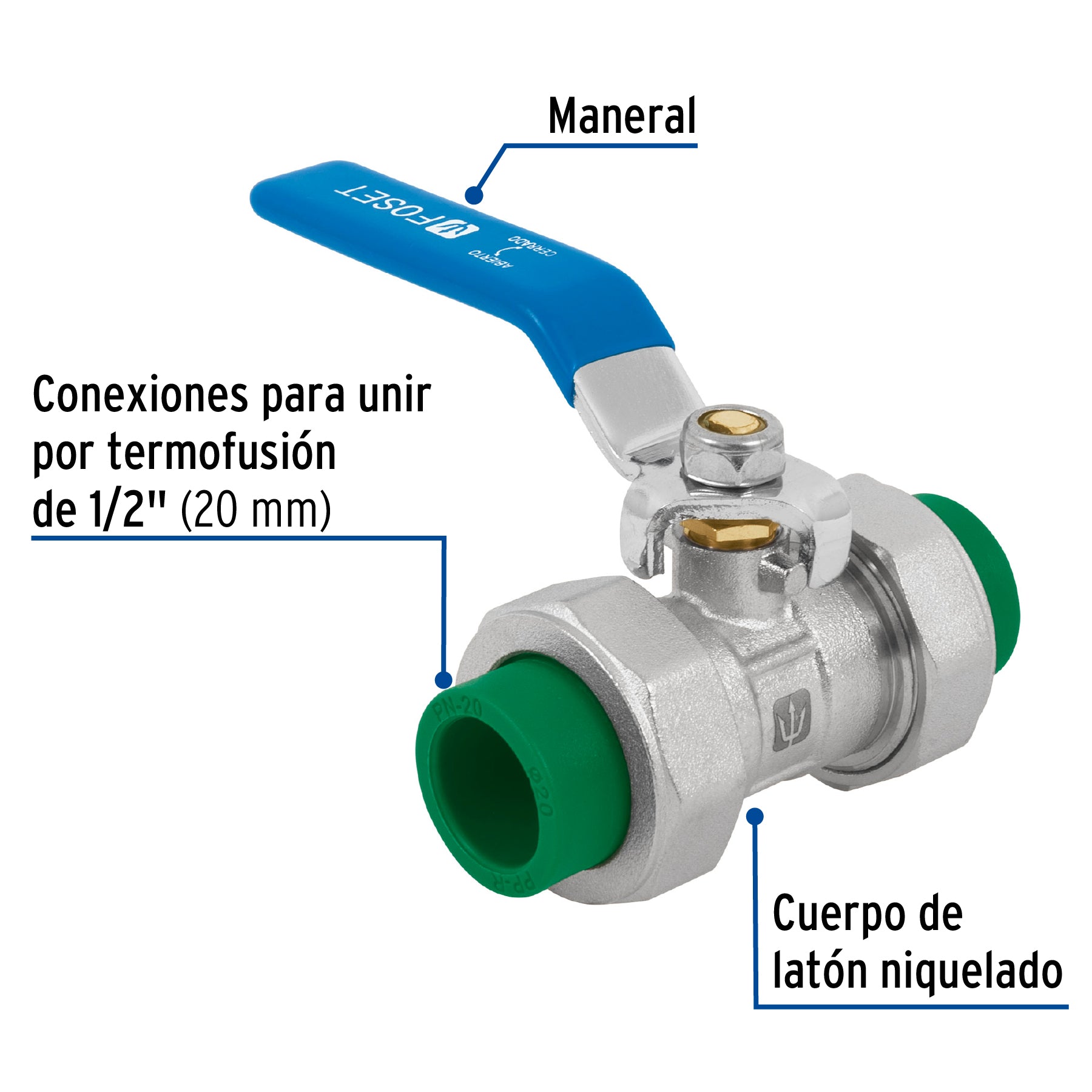 Válvula de esfera desmontable PPR, 1/2" (20mm), FOSET