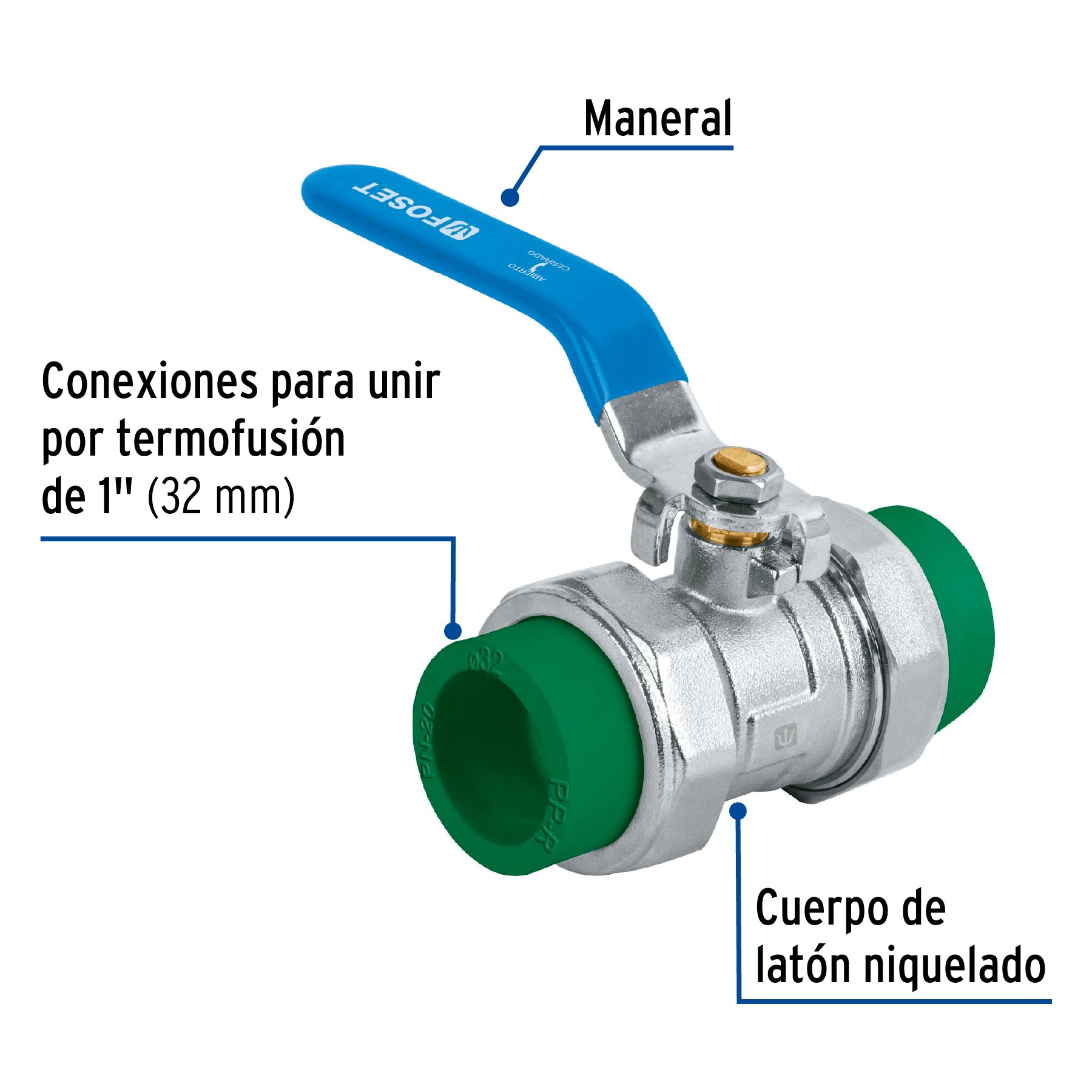 Válvula de esfera desmontable PPR, 1" (32mm), FOSET