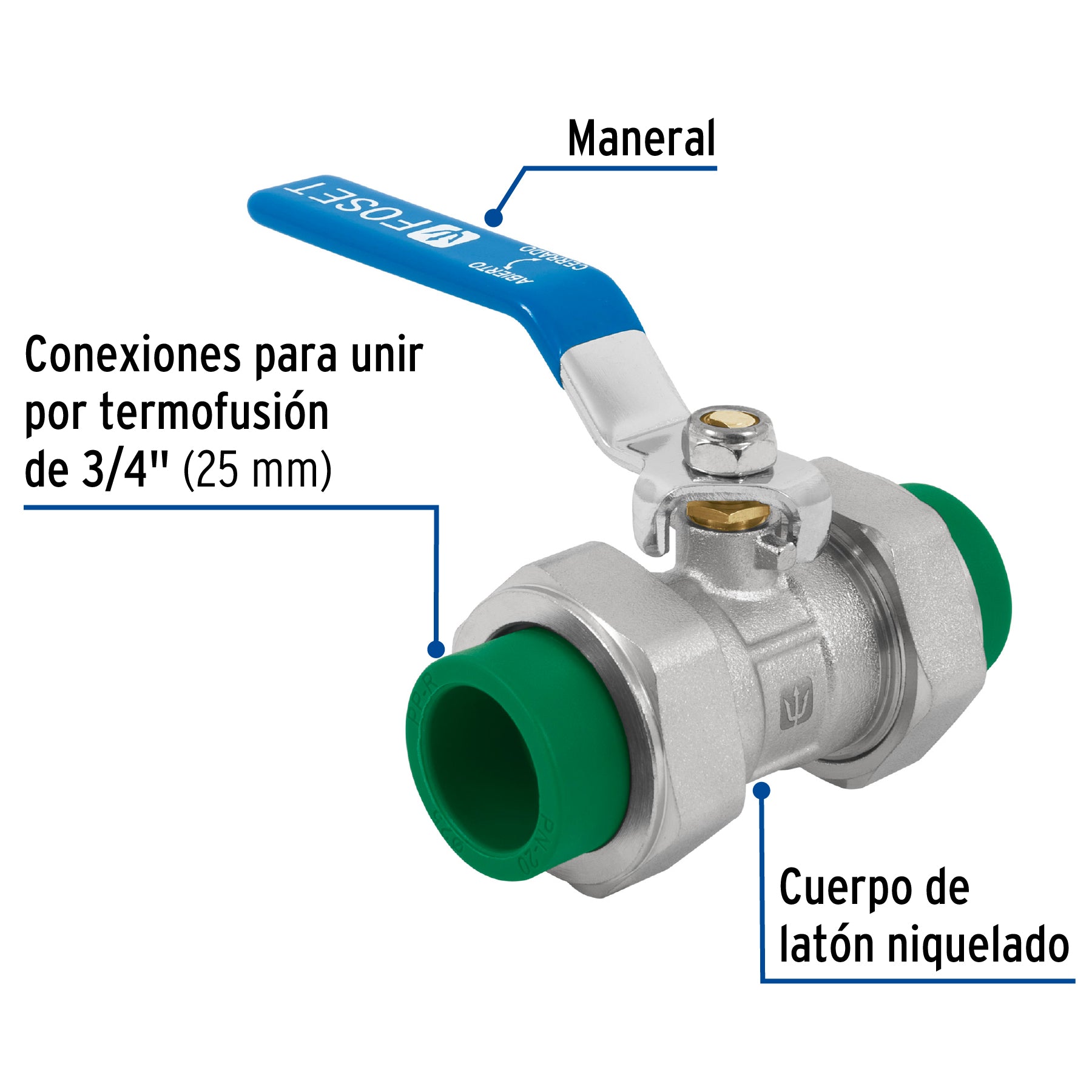 Válvula de esfera desmontable PPR, 3/4" (25mm), FOSET