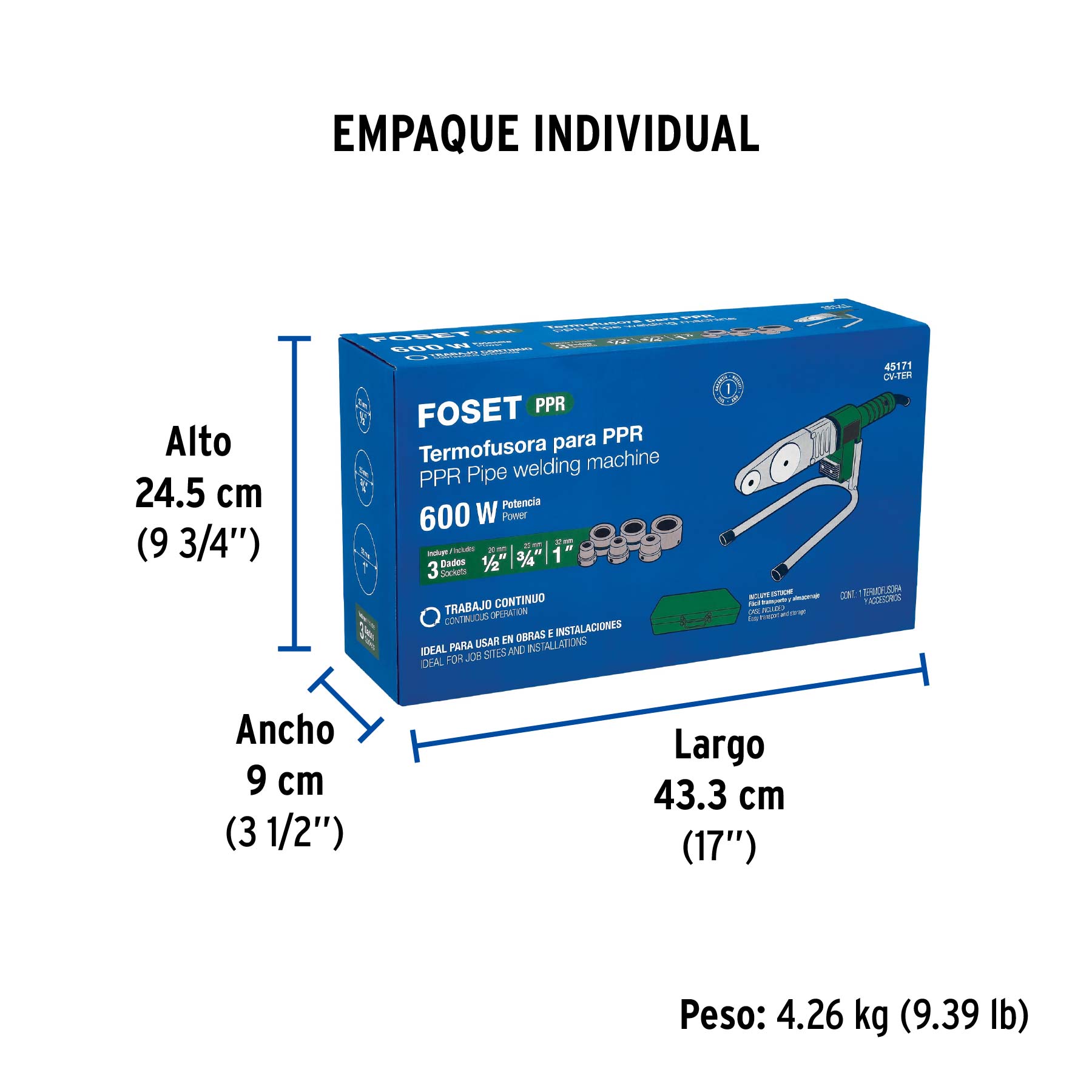 Termofusora de 600 W para PPR, FOSET - Empaque