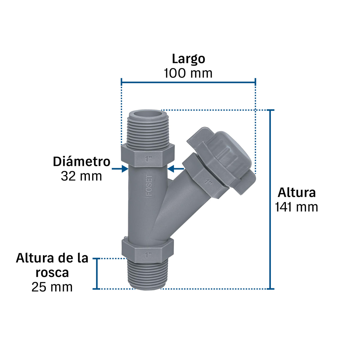Conector Yee de polipropileno de 1" para bomba p/agua, FOSET