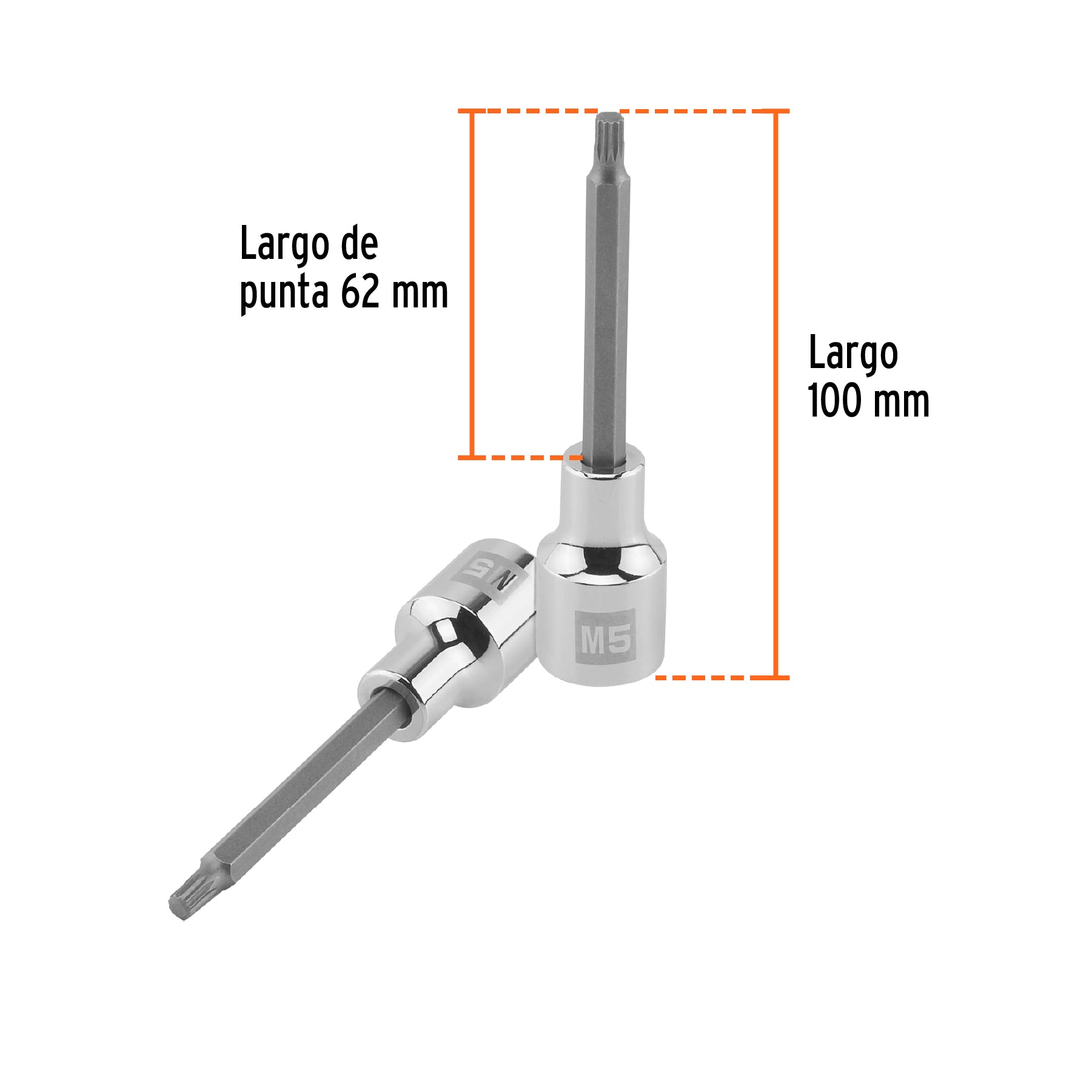 Dado punta larga bristol M5, cuadro 1/2", TRUPER