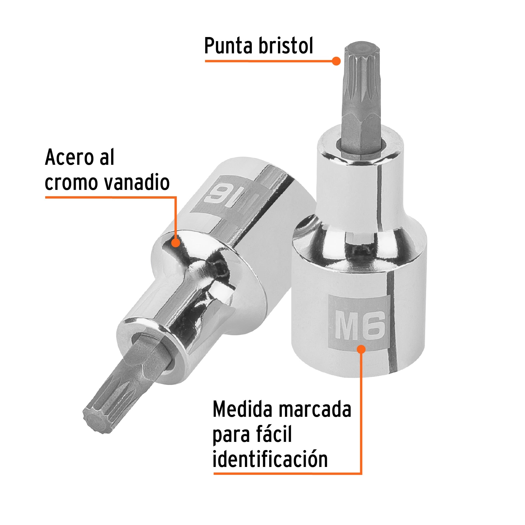 Dado punta corta bristol M6, cuadro 1/2", TRUPER
